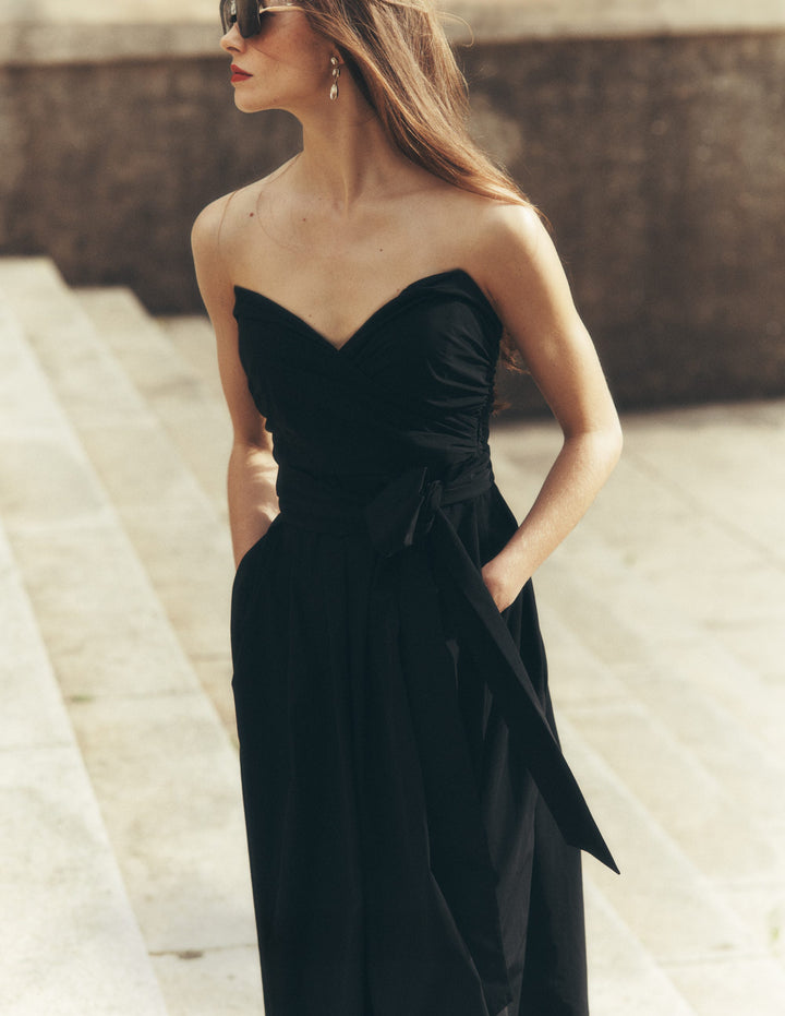 Strapless Taffeta Dress-Black