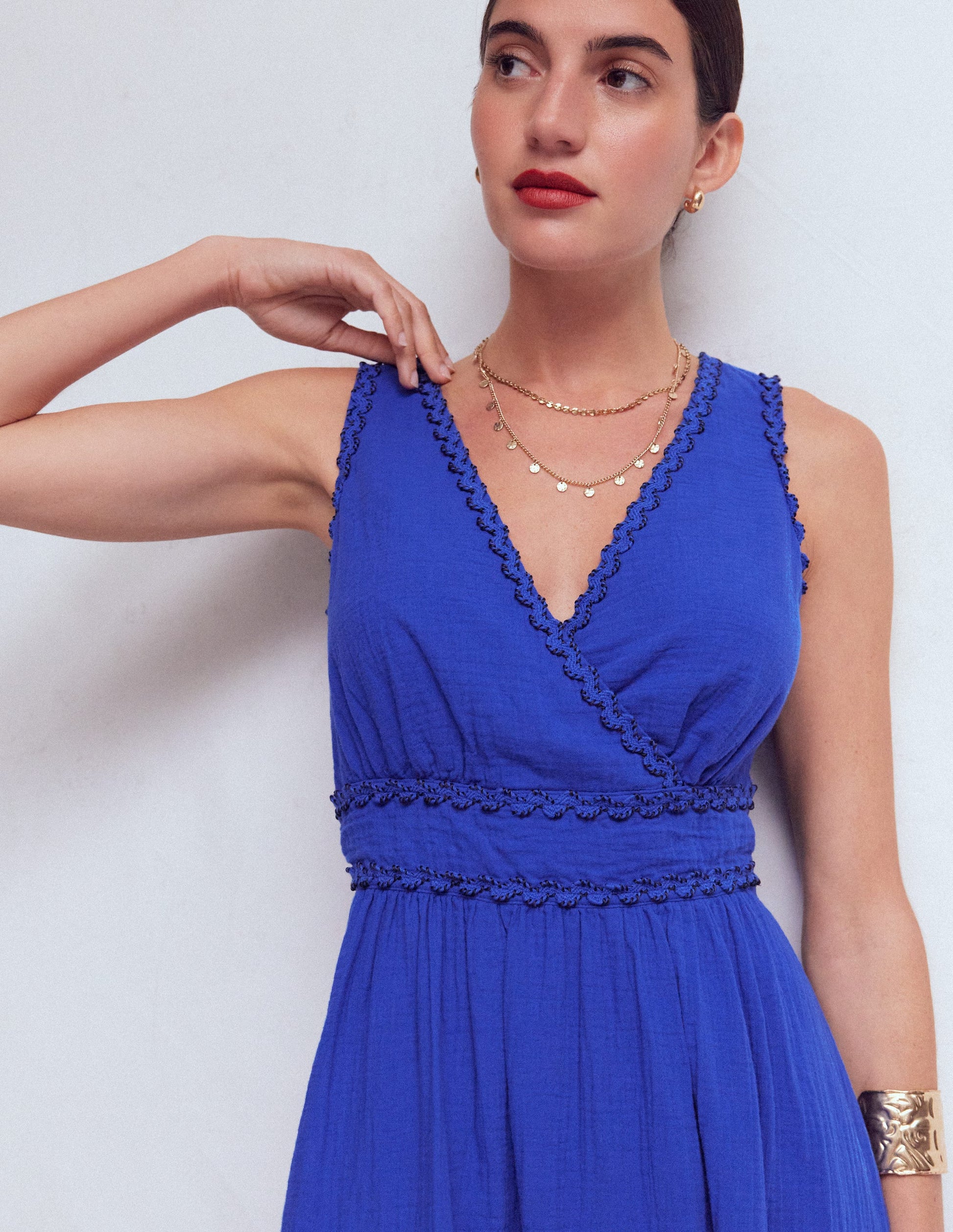 Lorna Trim Double Cloth Dress-Bright Blue-2