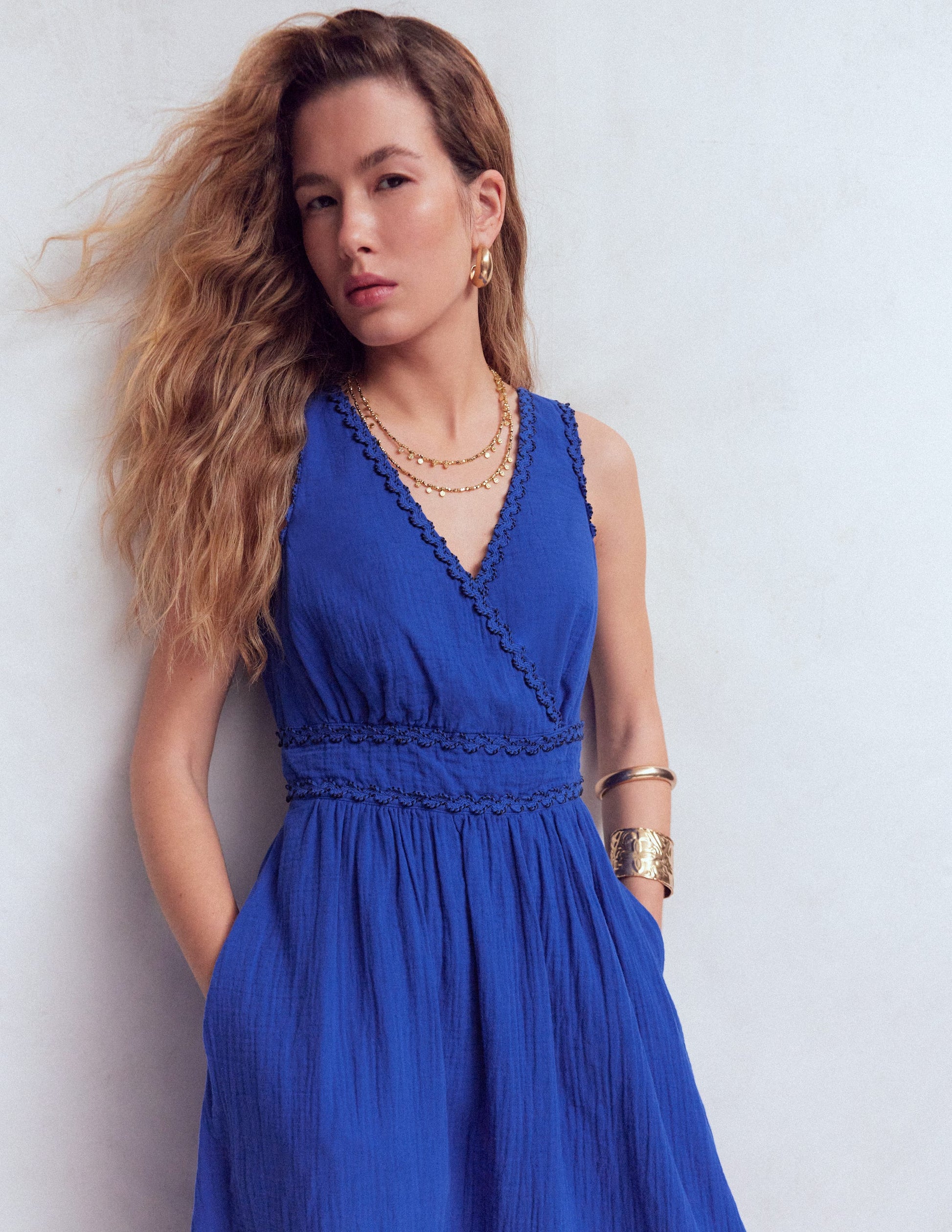 Boden Women's Lorna Trim Double Cloth Dress in Blue | Size 4 Boden Women's Lorna Trim Double Cloth Dress in Blue | Size 4