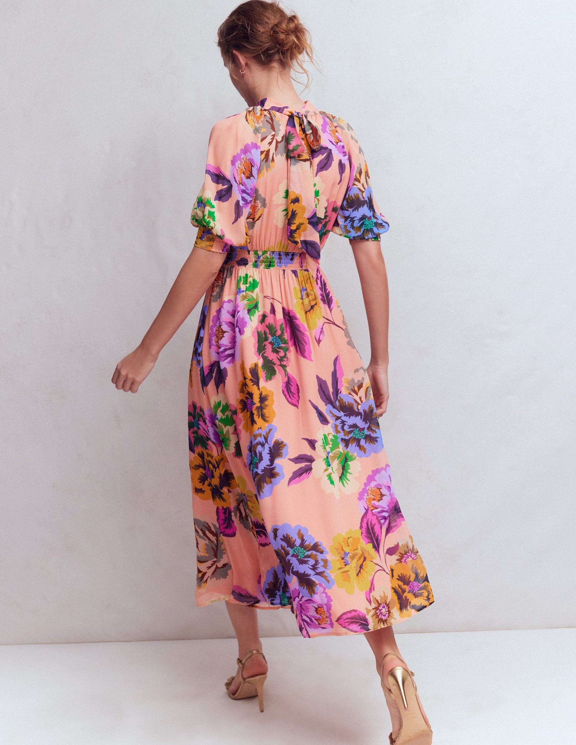 High Neck Blouson Sleeve Dress-Multi Opulent Blossom | Boden USA High Neck Blouson Sleeve Dress-Multi Opulent Blossom | Boden USA