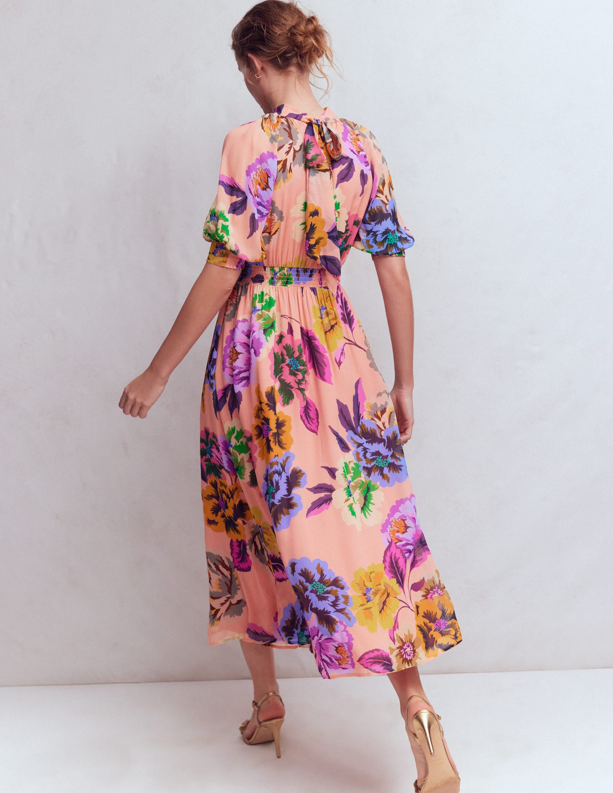 High Neck Blouson Sleeve Dress-Multi Opulent Blossom - Image 3