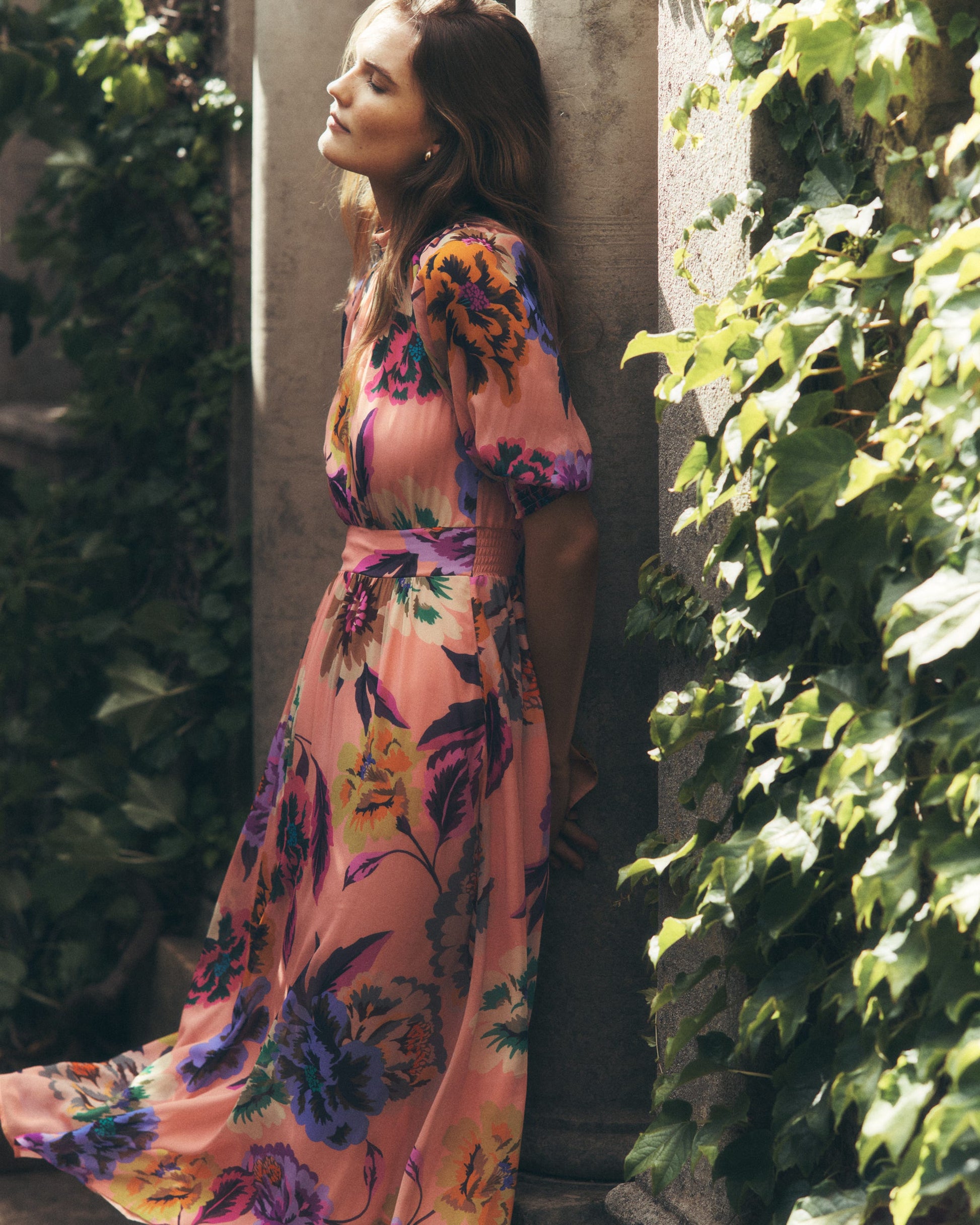 High Neck Blouson Sleeve Dress-Multi Opulent Blossom | Boden USA High Neck Blouson Sleeve Dress-Multi Opulent Blossom | Boden USA