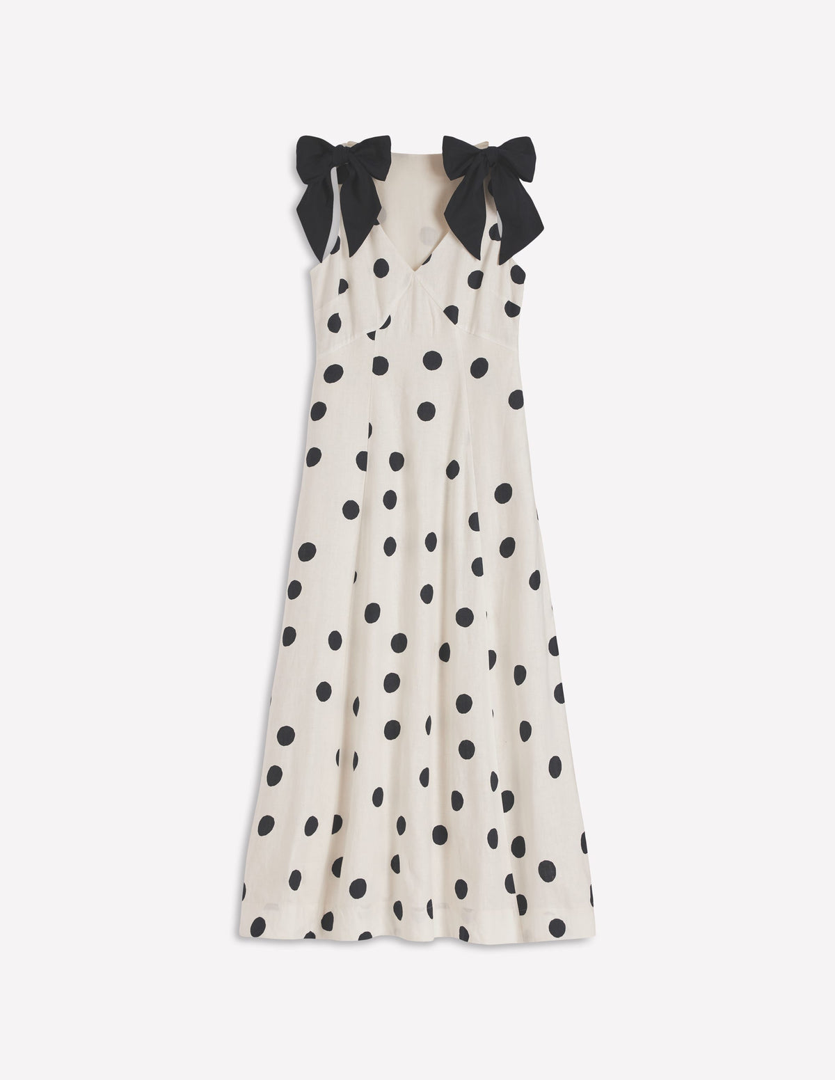 Bow Detail Linen Empire Dress-Ivory Painted Dot Spaced - Image 7