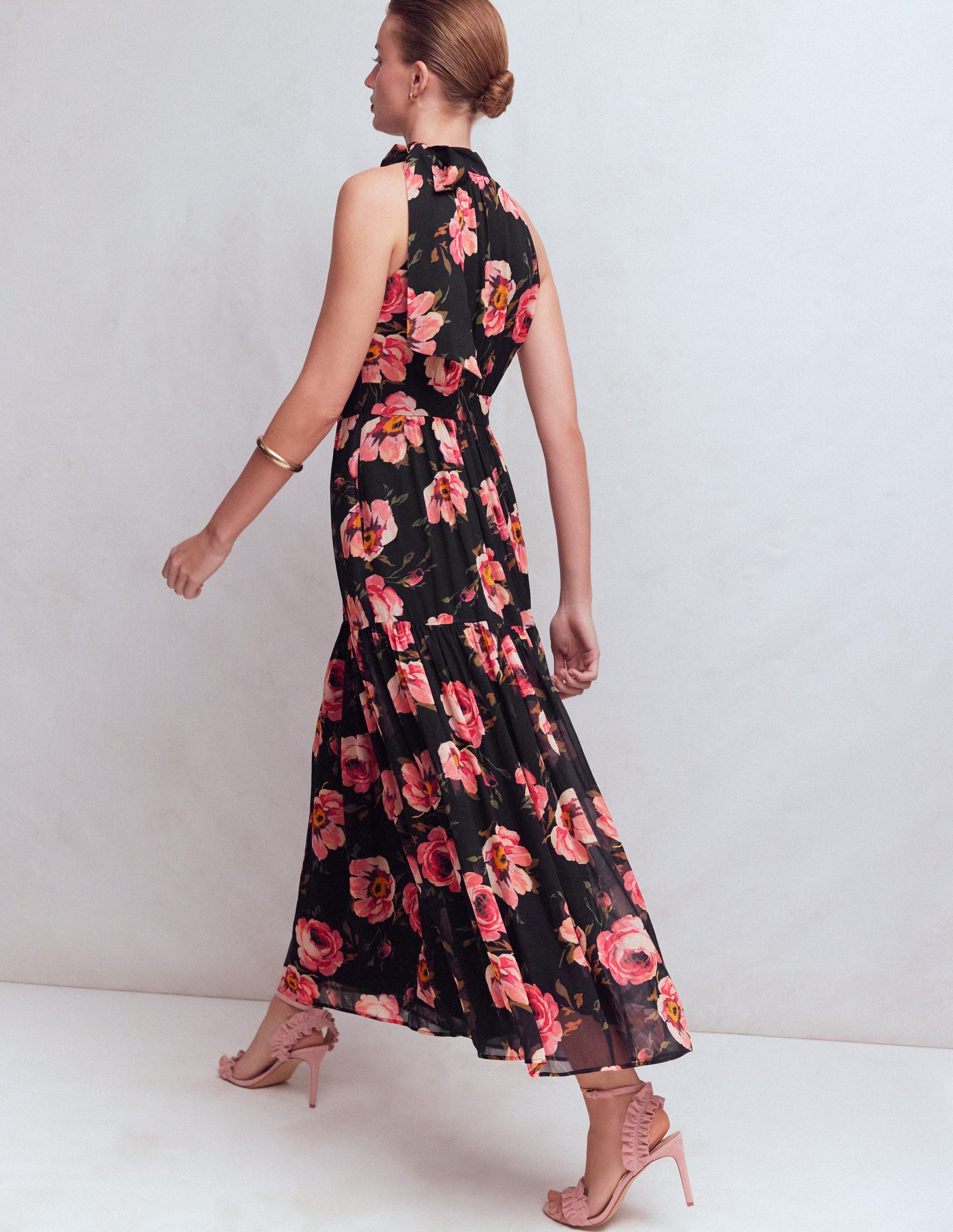 Roisin Tie Neck Maxi Dress-Black Whimsical Roses | Boden USA Roisin Tie Neck Maxi Dress-Black Whimsical Roses | Boden USA