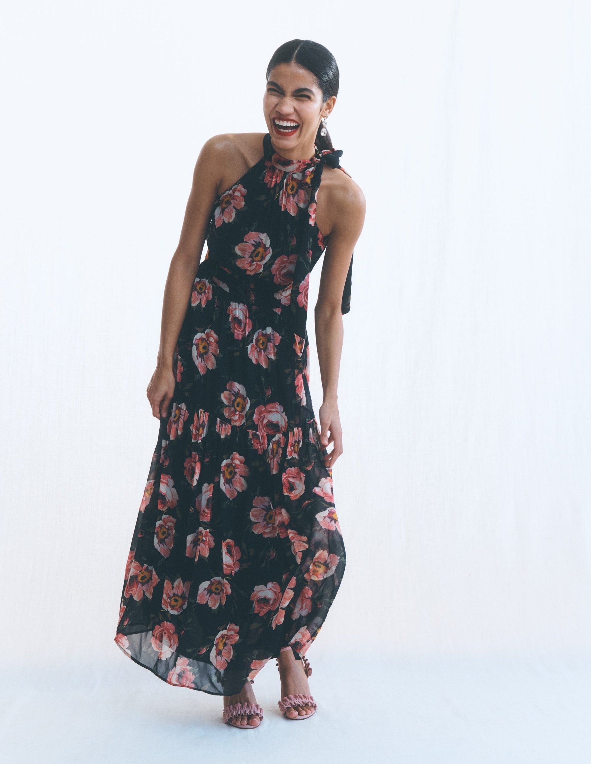 Boden Women's Roisin Tie Neck Maxi Dress in Black | Size 8 Boden Women's Roisin Tie Neck Maxi Dress in Black | Size 8