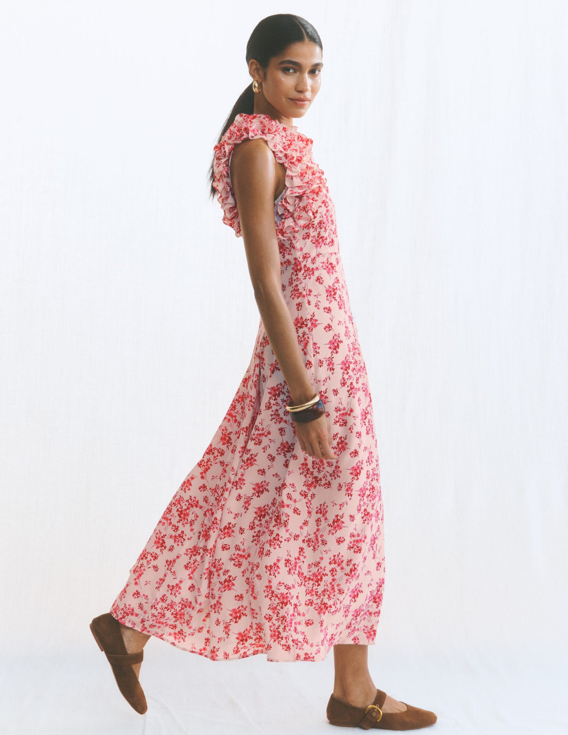 boden silk dress Boden Women's Ruffle Silk Midi Dress in Red