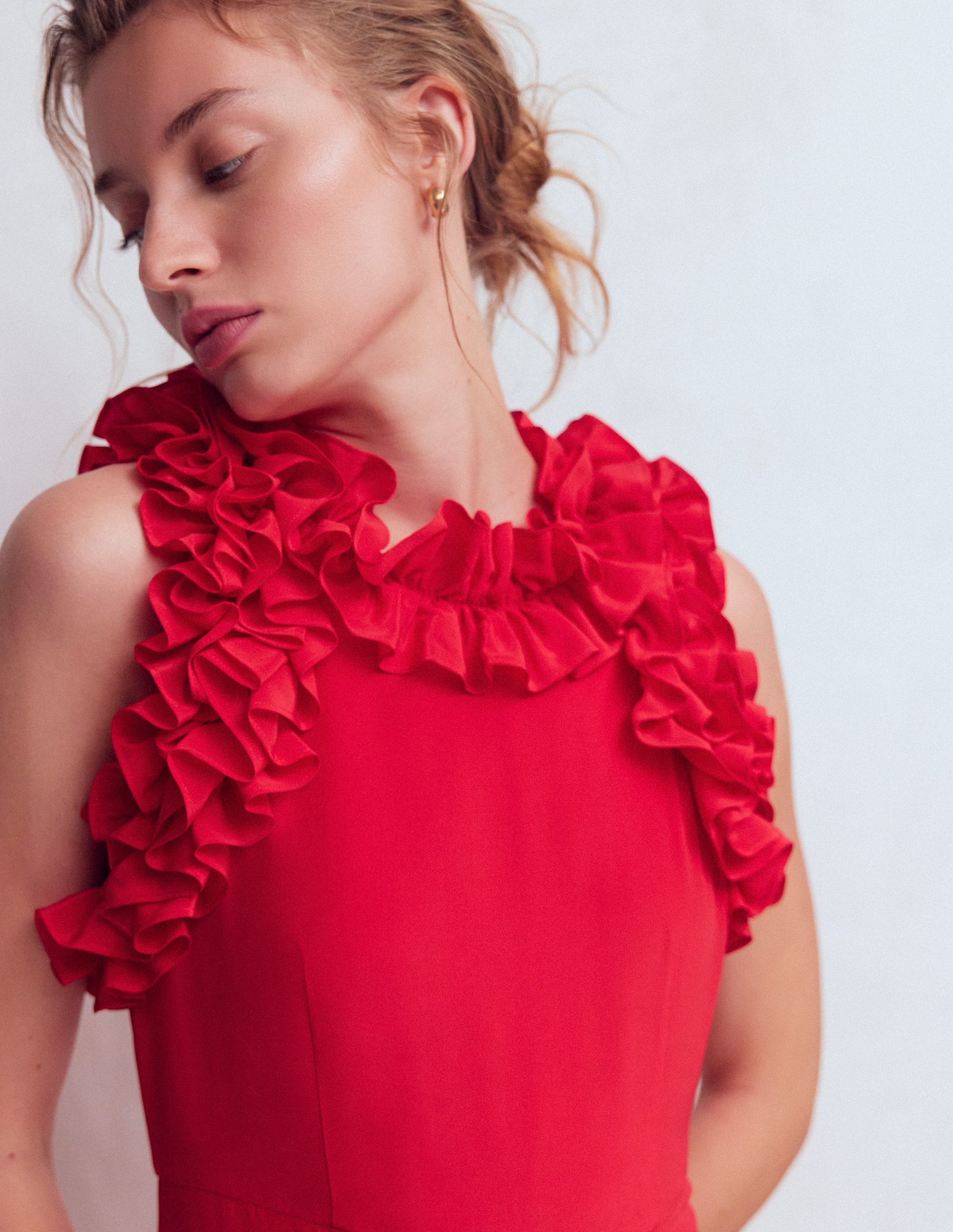 Boden Women's Ruffle Silk Midi Dress in Red | Size 4 Boden Women's Ruffle Silk Midi Dress in Red | Size 4