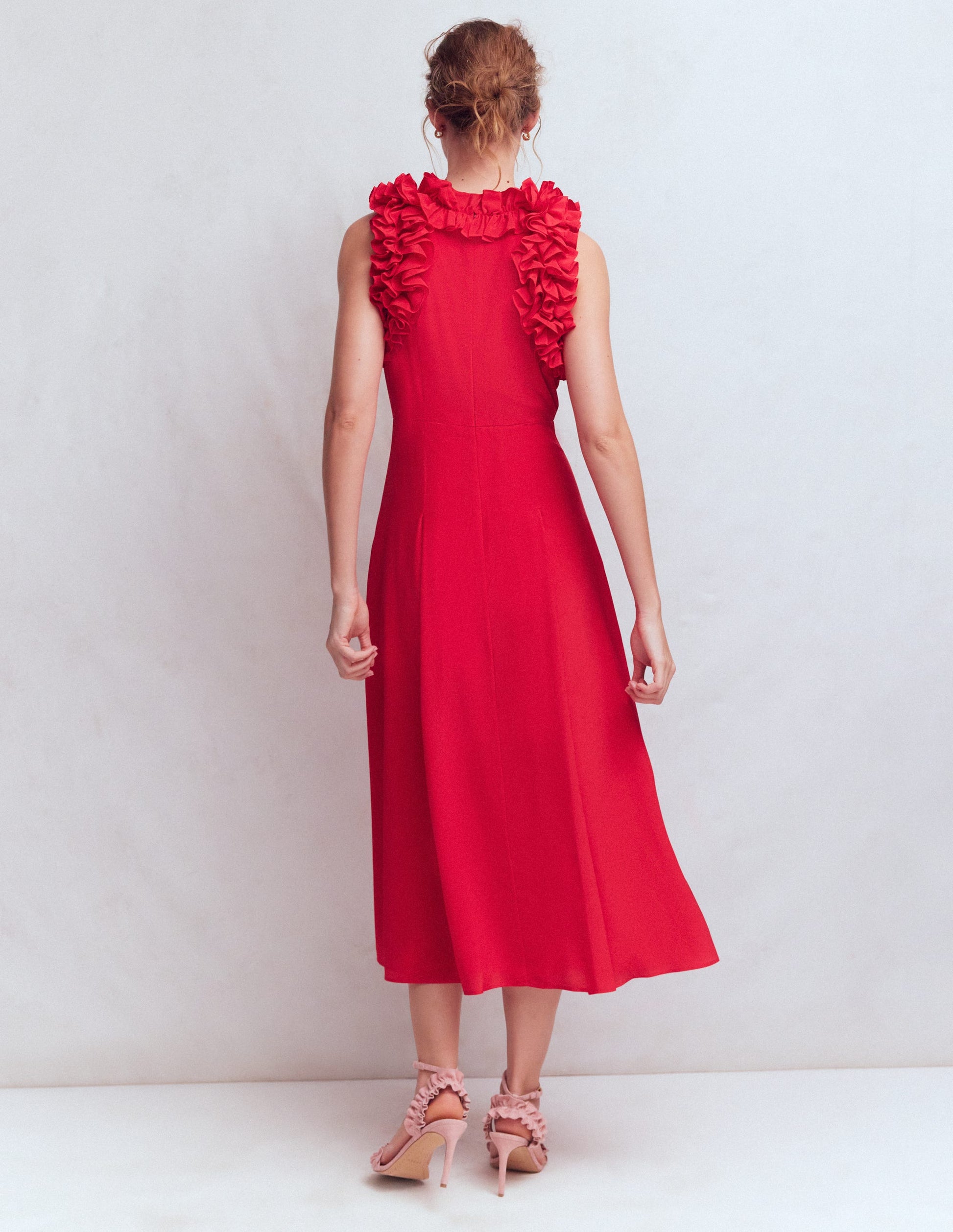 Boden Women's Ruffle Silk Midi Dress in Red Boden Women's Ruffle Silk Midi Dress in Red