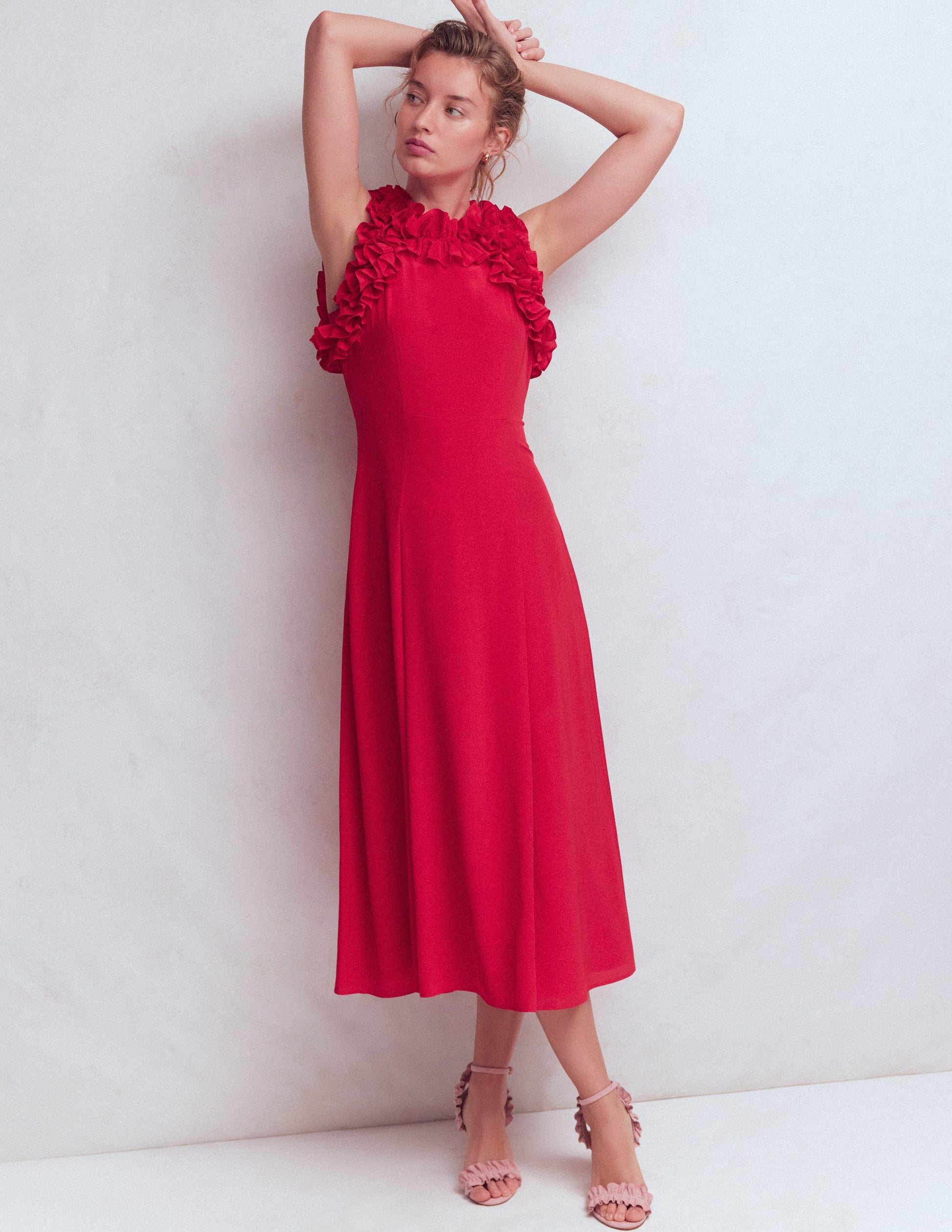 Boden Women's Ruffle Silk Midi Dress in Red | Size 4 Boden Women's Ruffle Silk Midi Dress in Red | Size 4