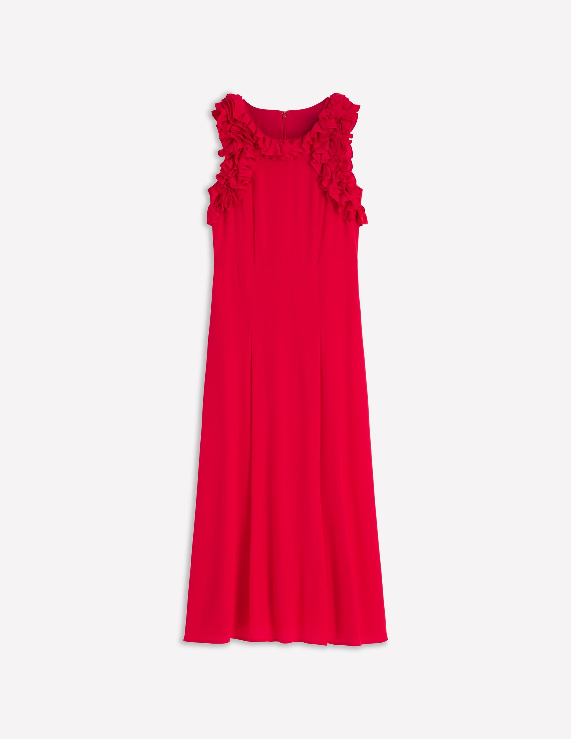Ruffle Silk Midi Dress-Red-6