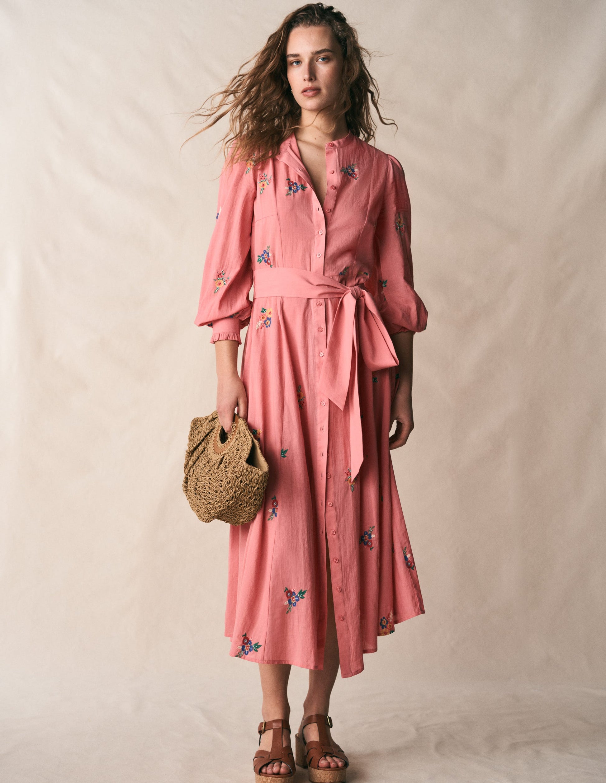 Embroidered Shirt Dress-Pink Embroidery-1