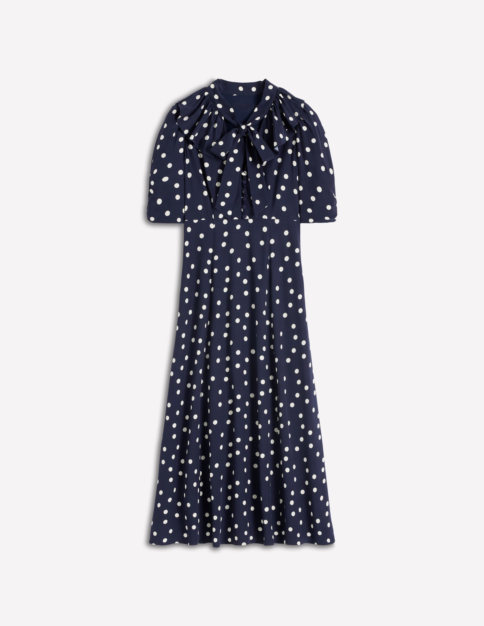 Ruffle Collar Midi Dress-French Navy Painted Spaced Dot - Image 6