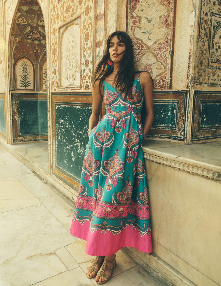 Empire Poplin Occasion Dress-Aurora Blue,  Ornamental Charm