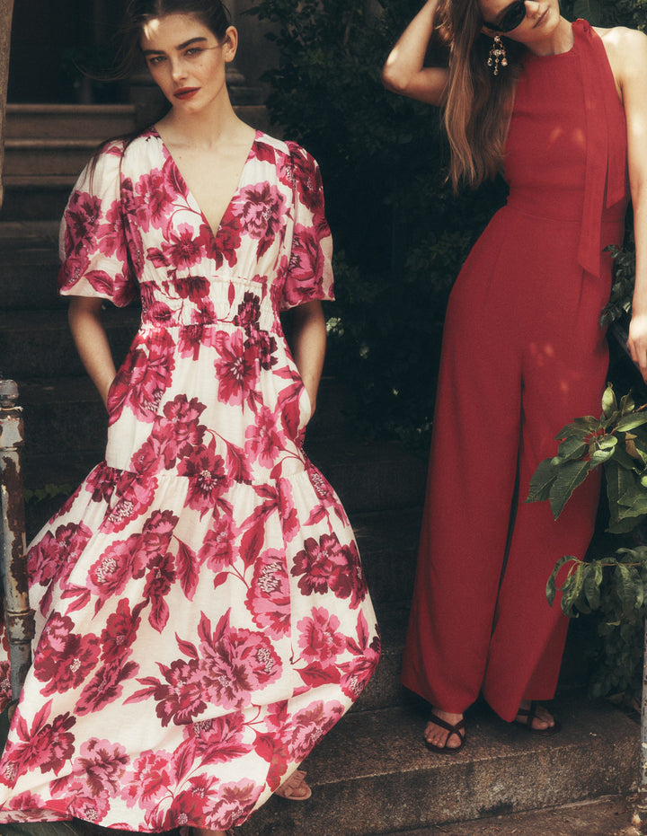 Irene Occasion Dress-Large Red White Floral