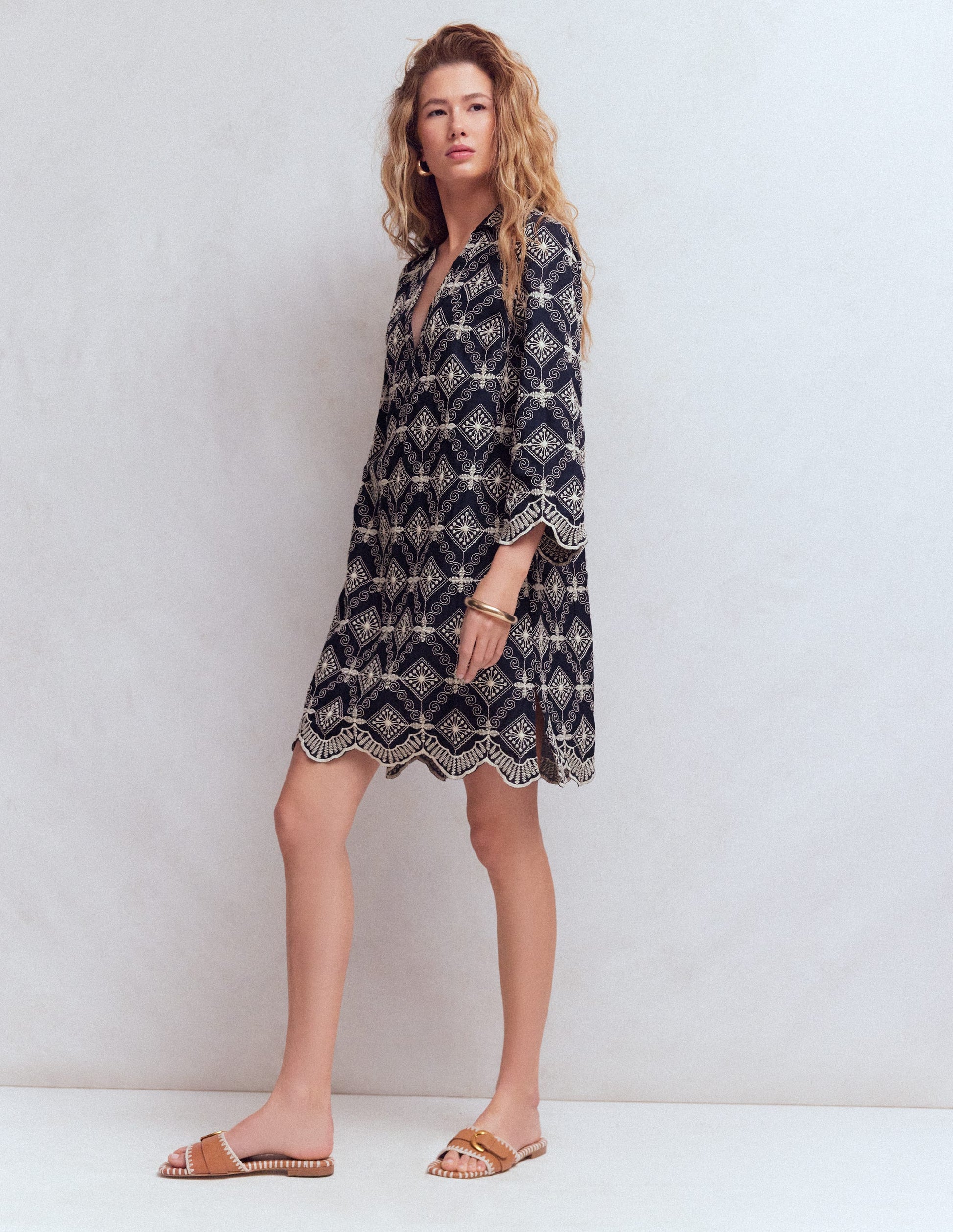 Carmen Broderie Short Dress-Navy Broderie-4