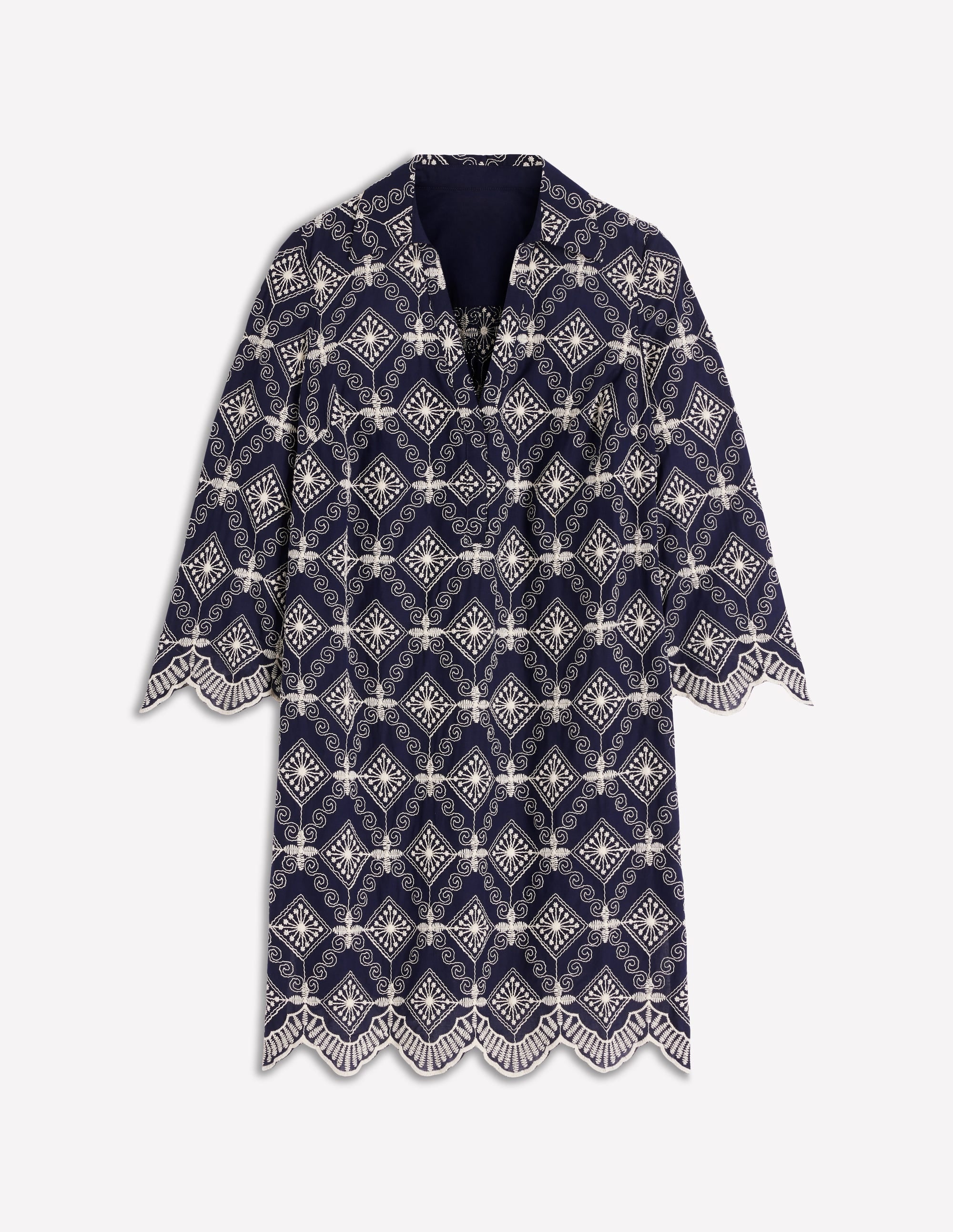 Carmen Broderie Short Dress - Navy Broderie | Boden USA