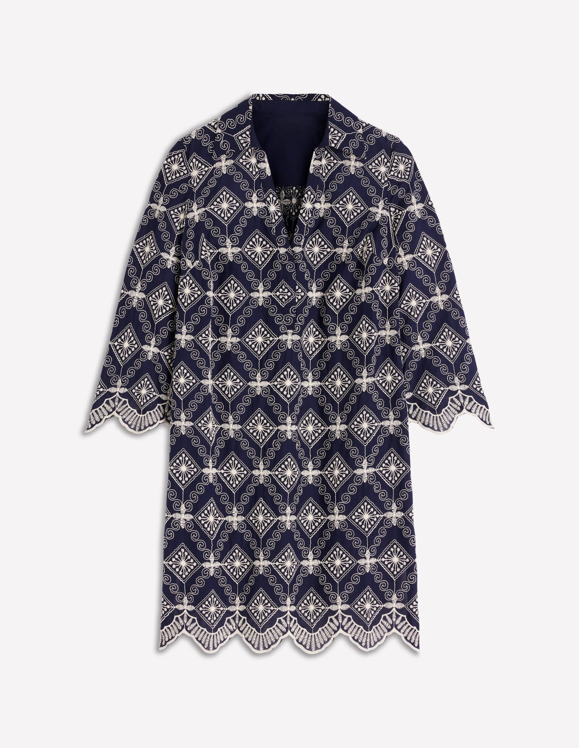 boden broderie cotton dress Jen Broderie Cotton Midi Dress - Navy