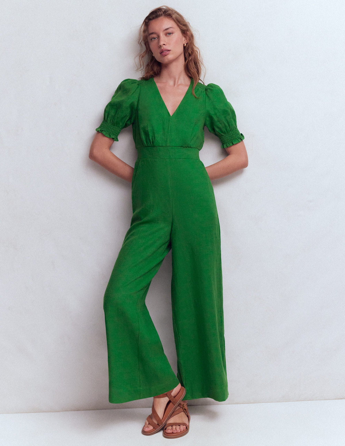 Anna Linen Jumpsuit-Amazon Green | Boden USA