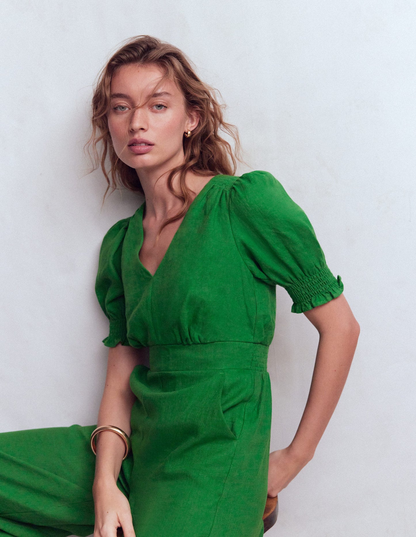 Anna Linen Jumpsuit-Highland Green