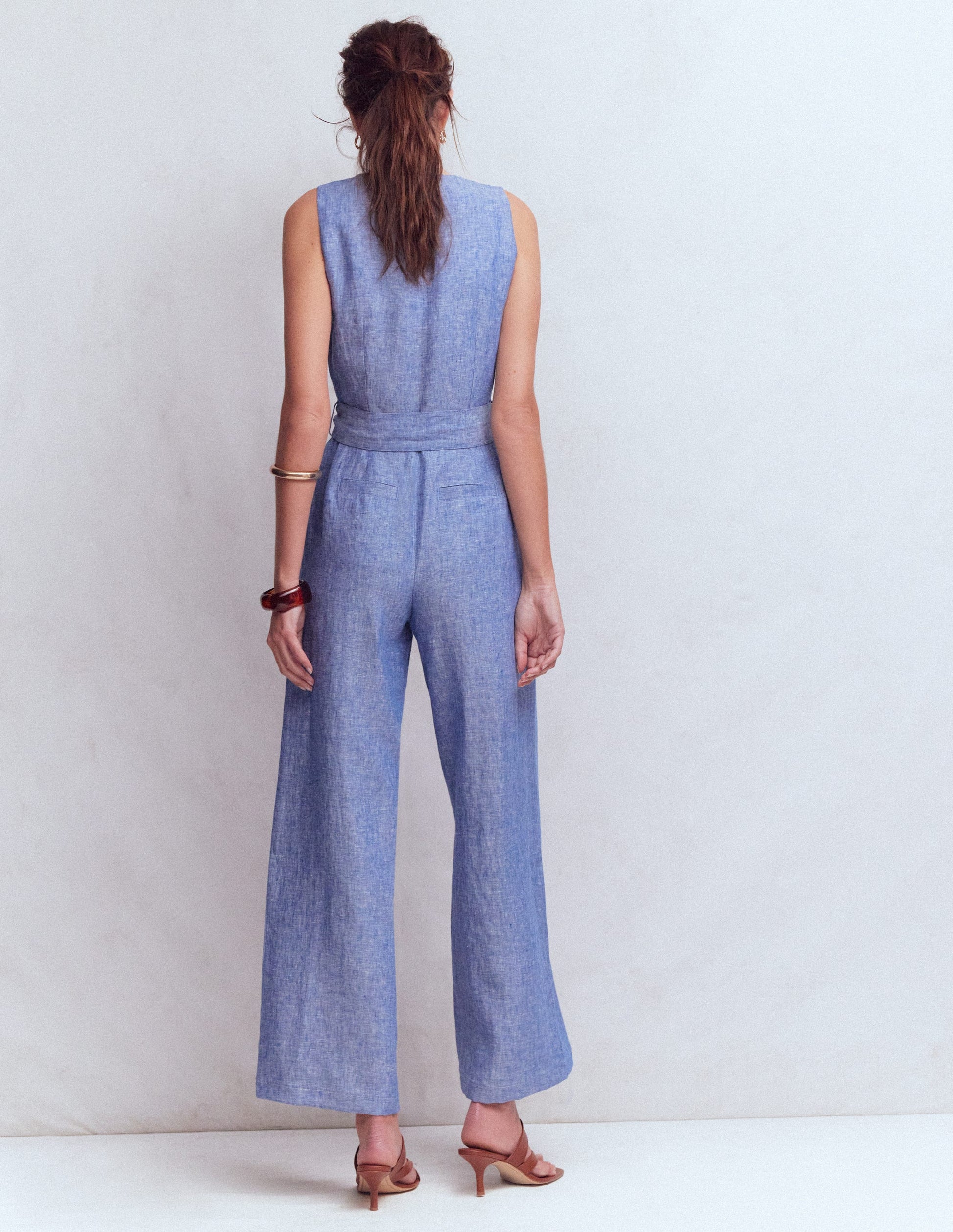 Laura V-neck Linen Jumpsuit-Authentic Blue Chambray-3