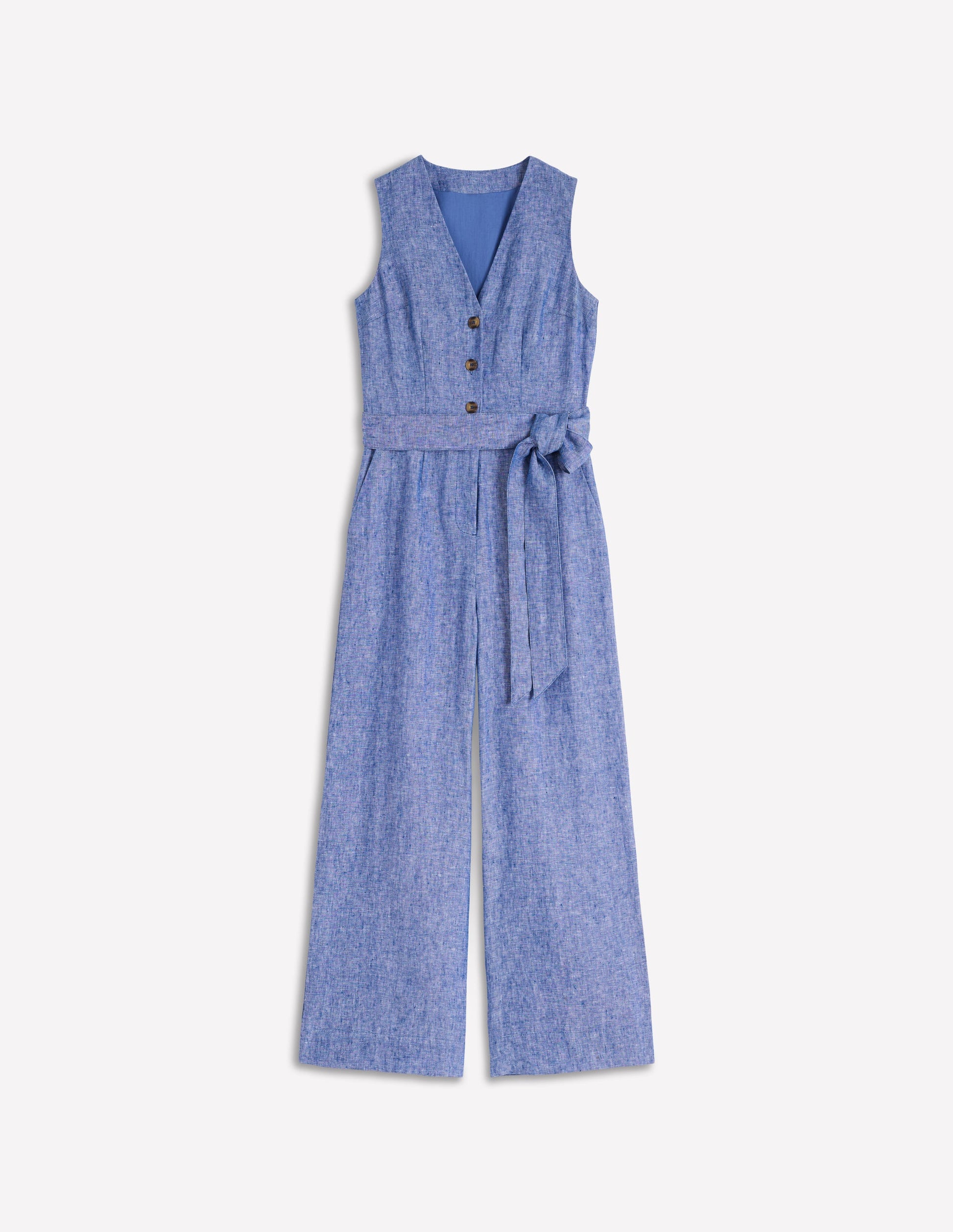 Laura V-neck Linen Jumpsuit-Authentic Blue Chambray-5