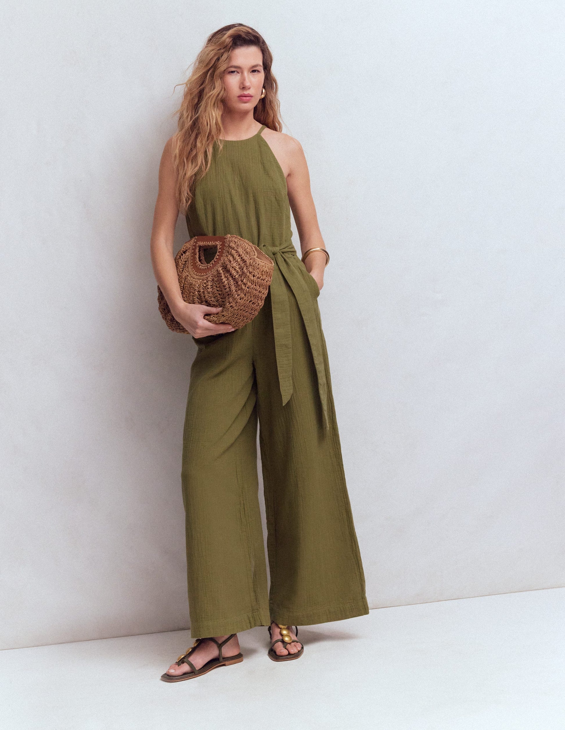 Rosa Double Cloth Jumpsuit-Olive-1