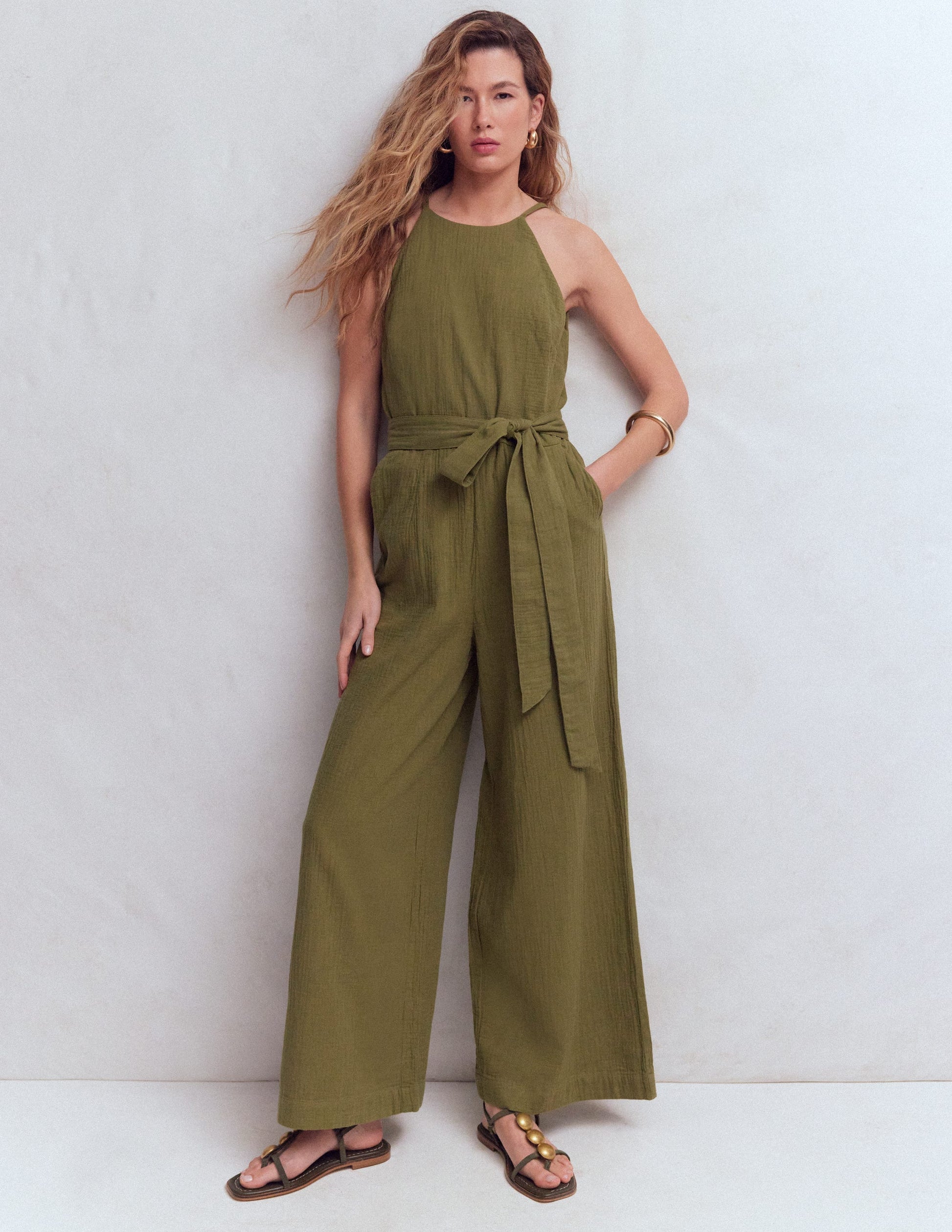 Rosa Double Cloth Jumpsuit-Olive-4