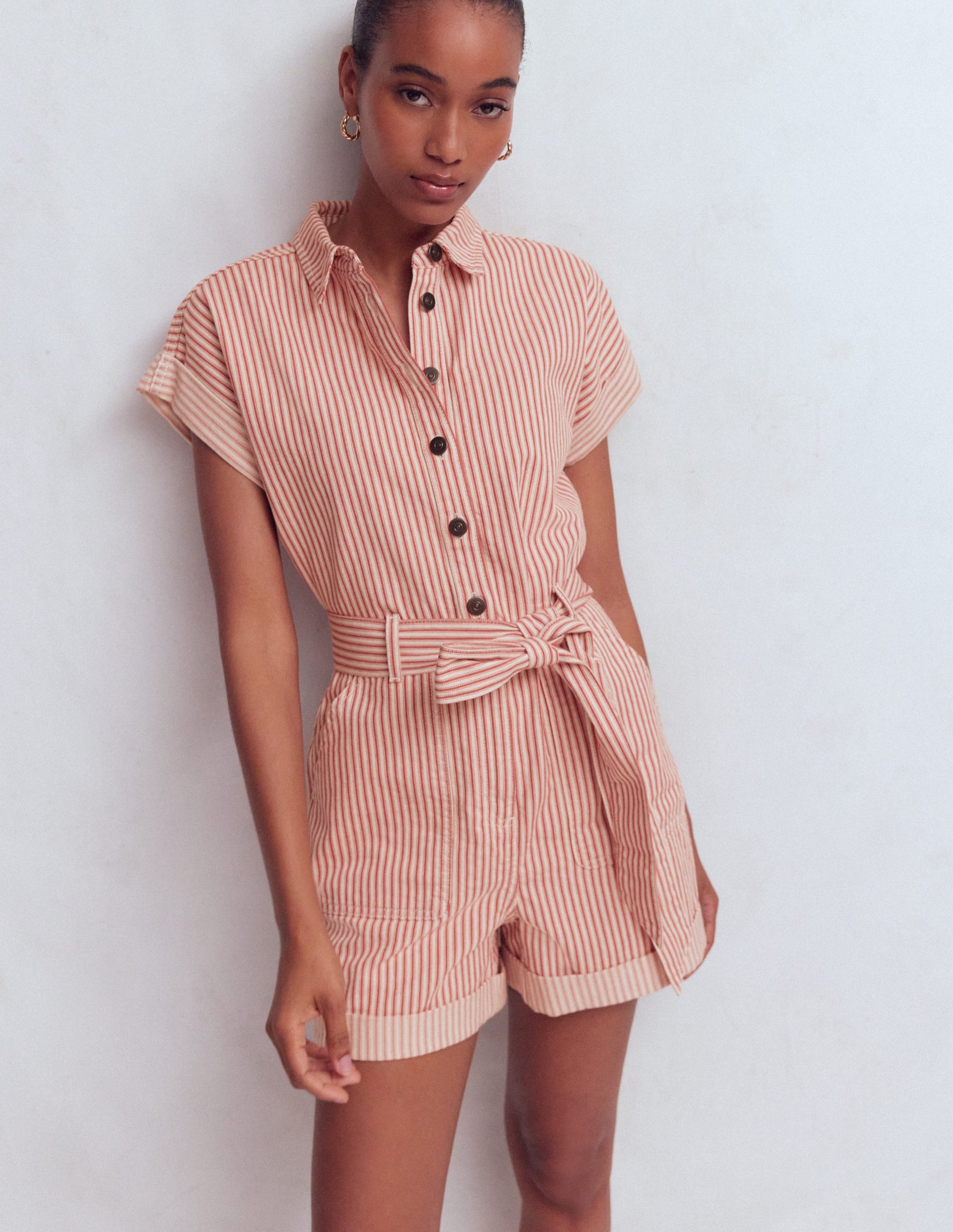 Kay Denim Playsuit-Red Tram Stripe-1