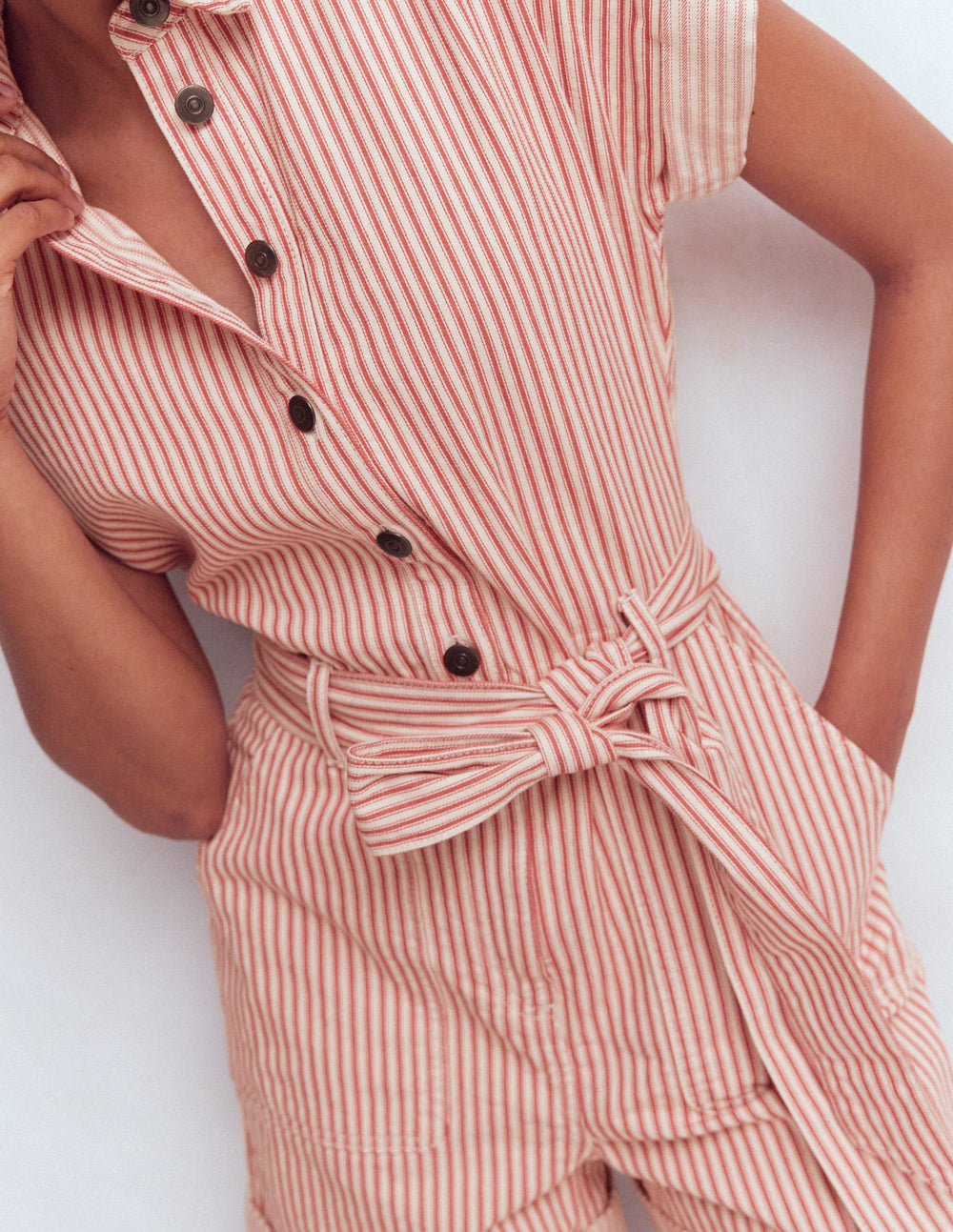 Wsum 1000 Kay Denim Playsuit - Red Tram Stripe | Boden USA