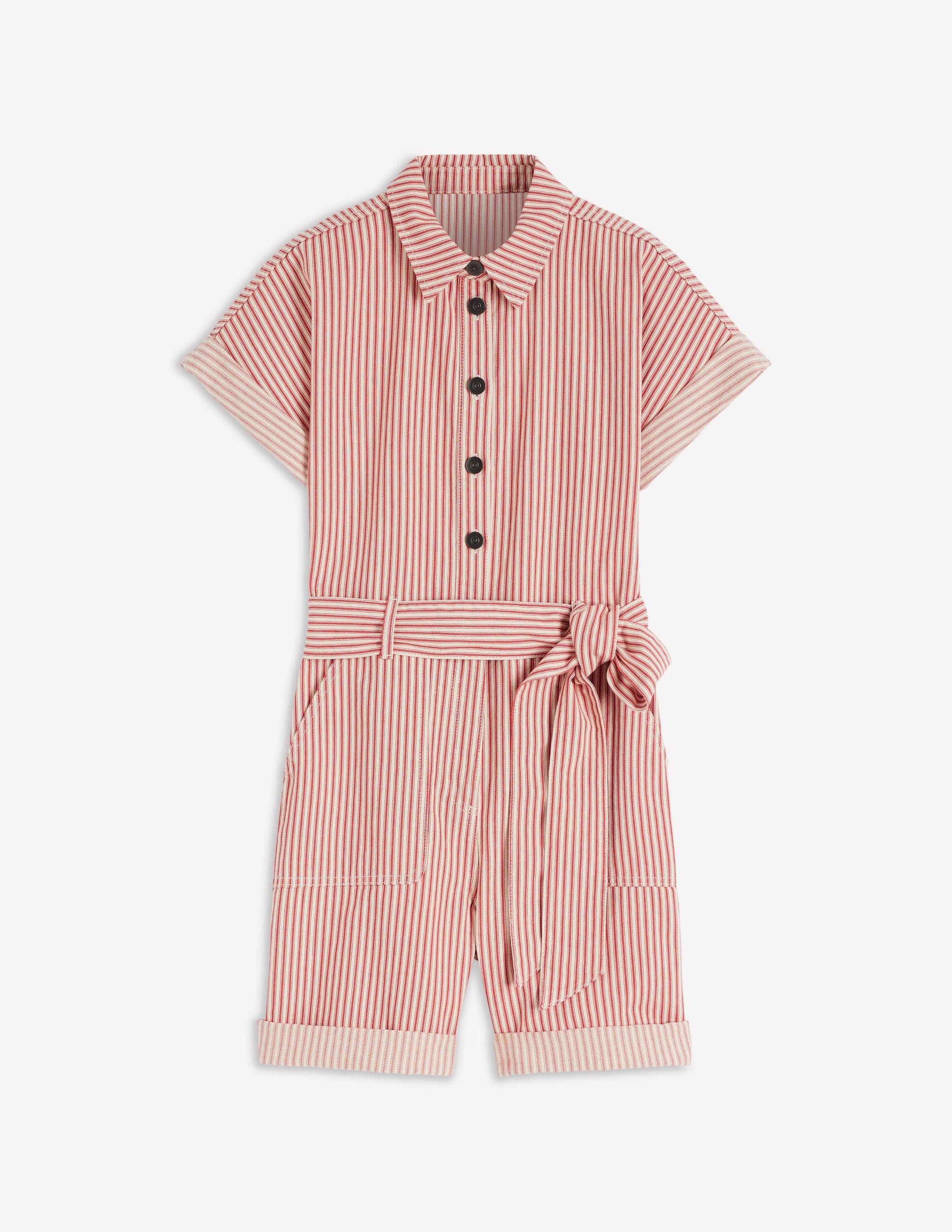 Kay Denim Playsuit-Red Tram Stripe-5