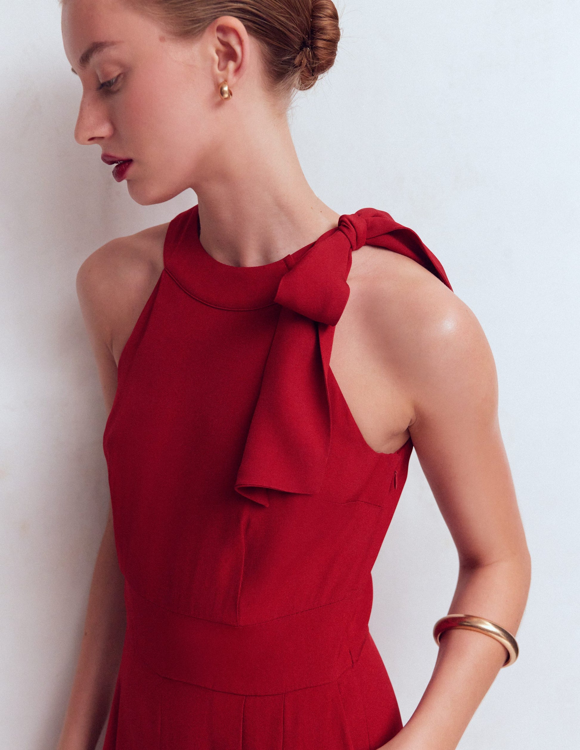 Tie Halter Neck Jumpsuit-Red Pear-2