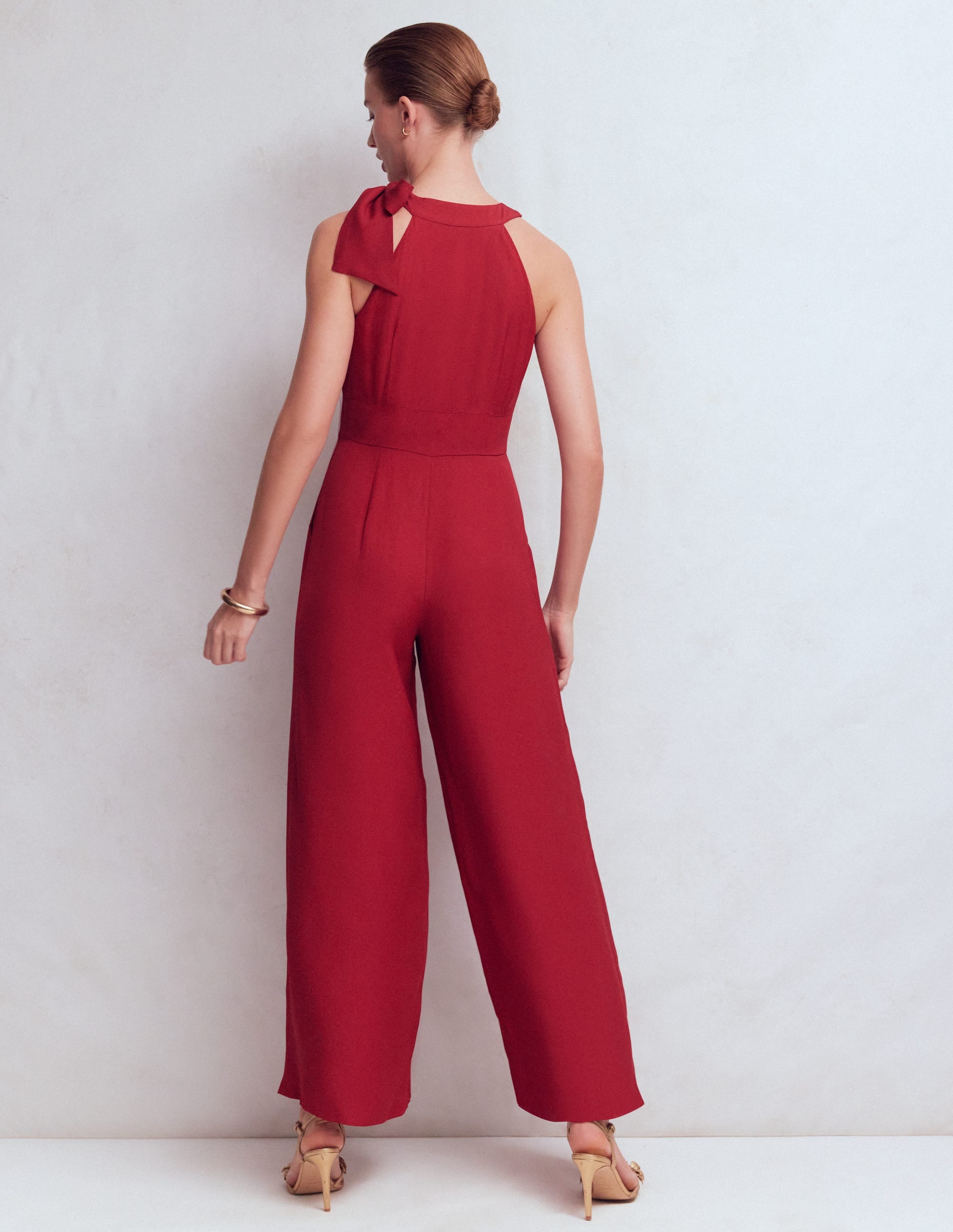 Tie Halter Neck Jumpsuit-Rich Chestnut - Image 3