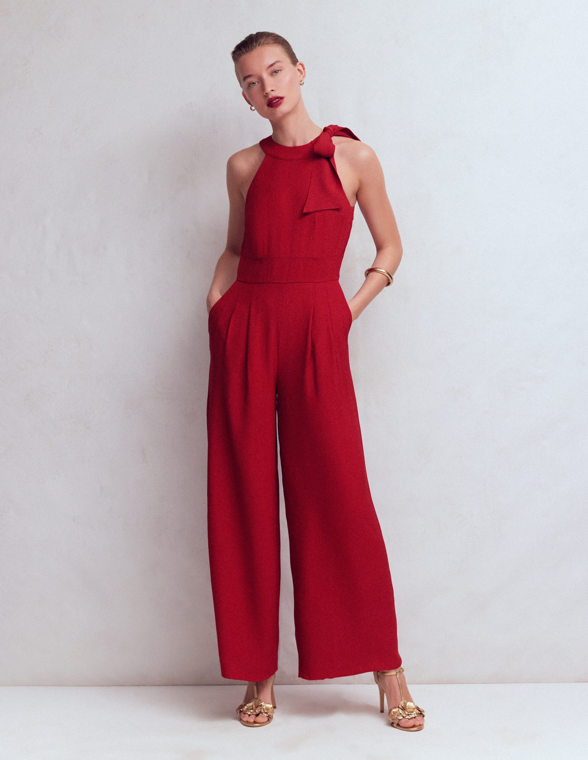 Tie Halter Neck Jumpsuit-Red Pear-4