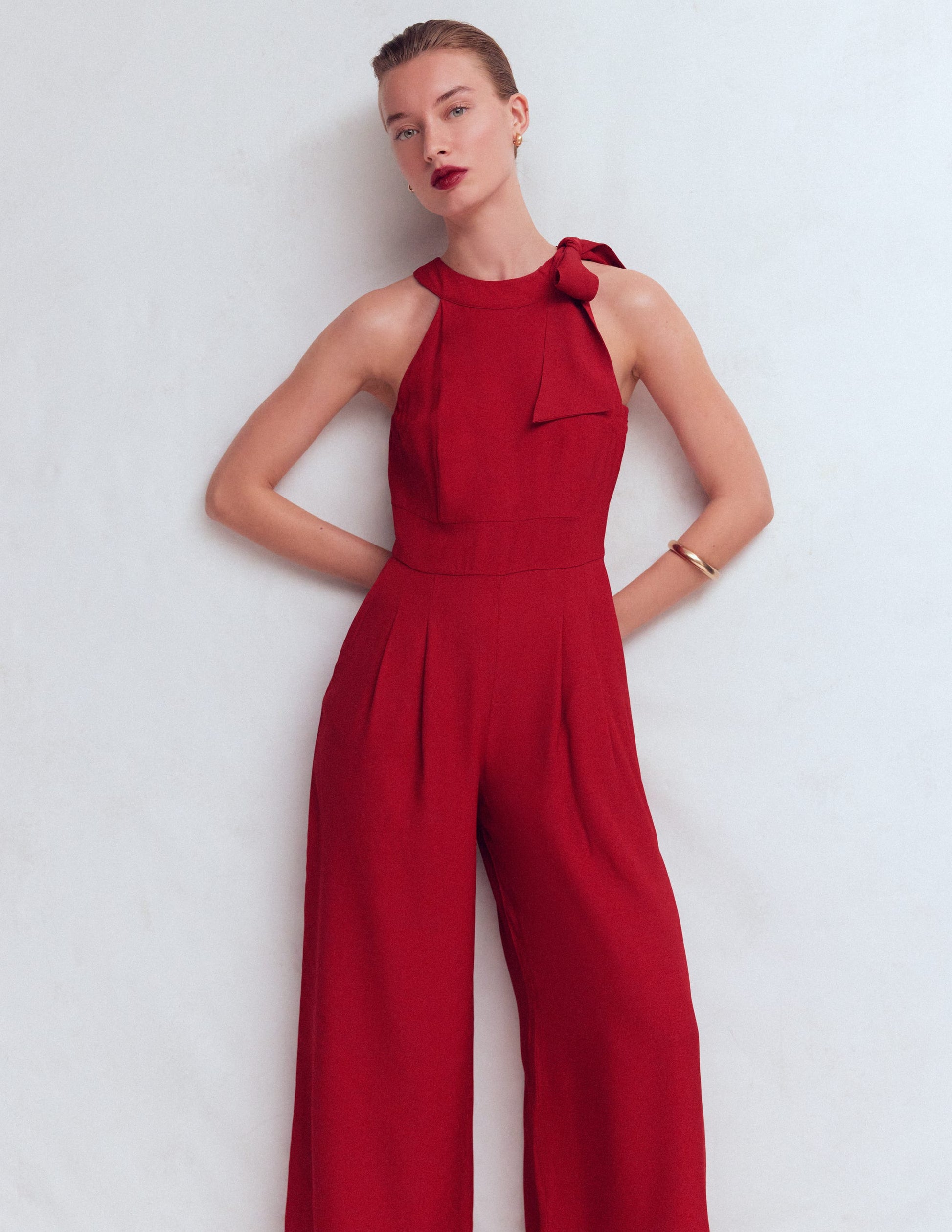 Tie Halter Neck Jumpsuit-Red Pear-5