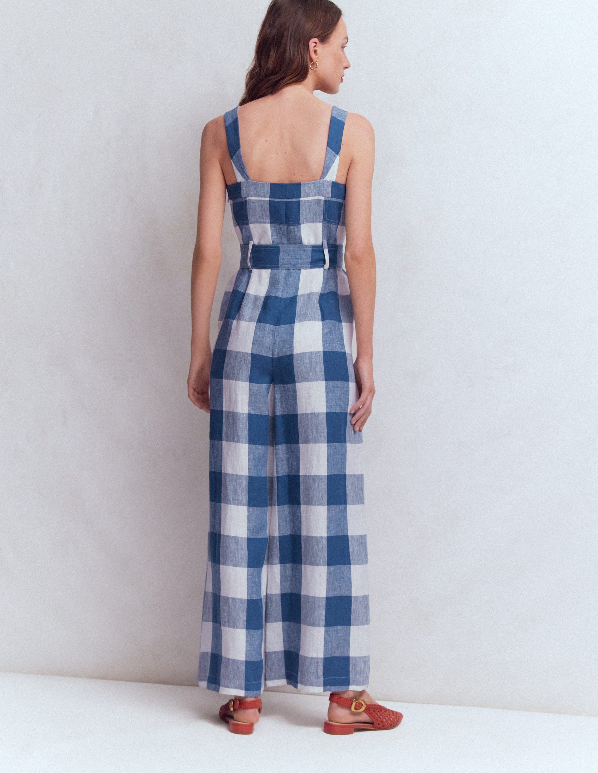 Boden Women's Panelled Bodice Linen Jumpsuit in Blue