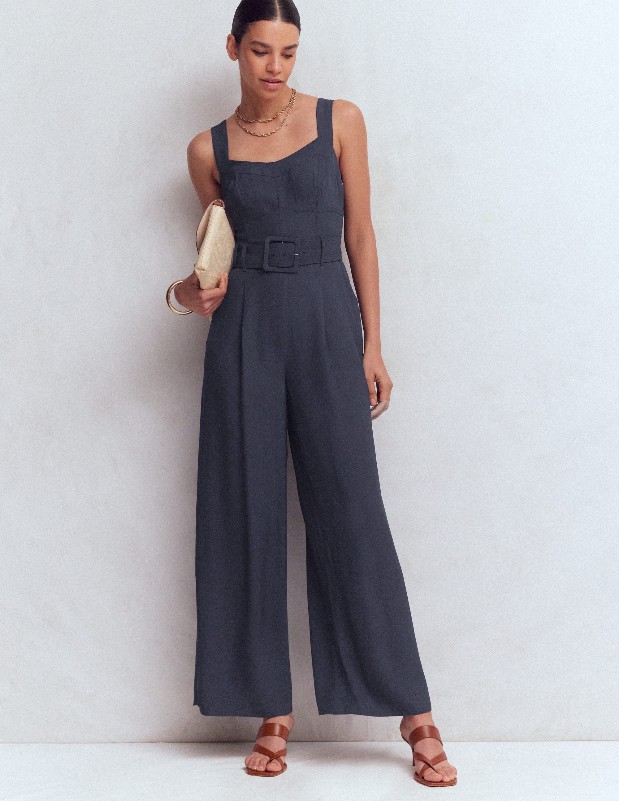 Boned Bodice Occasion Jumpsuit-Navy - Image 1