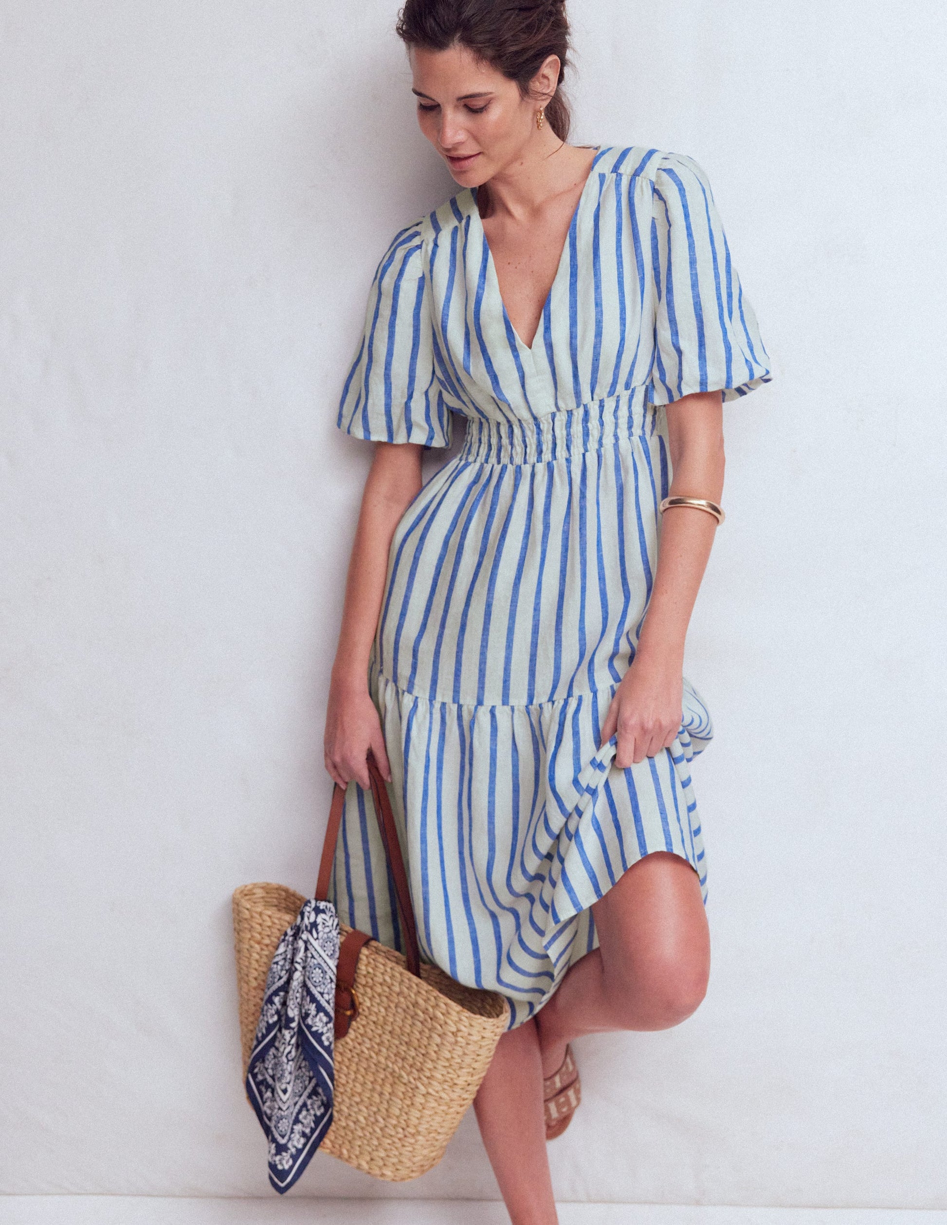 Boden Women's Irene Linen Midi Dress in Blue | Size 10 Boden Women's Irene Linen Midi Dress in Blue | Size 10
