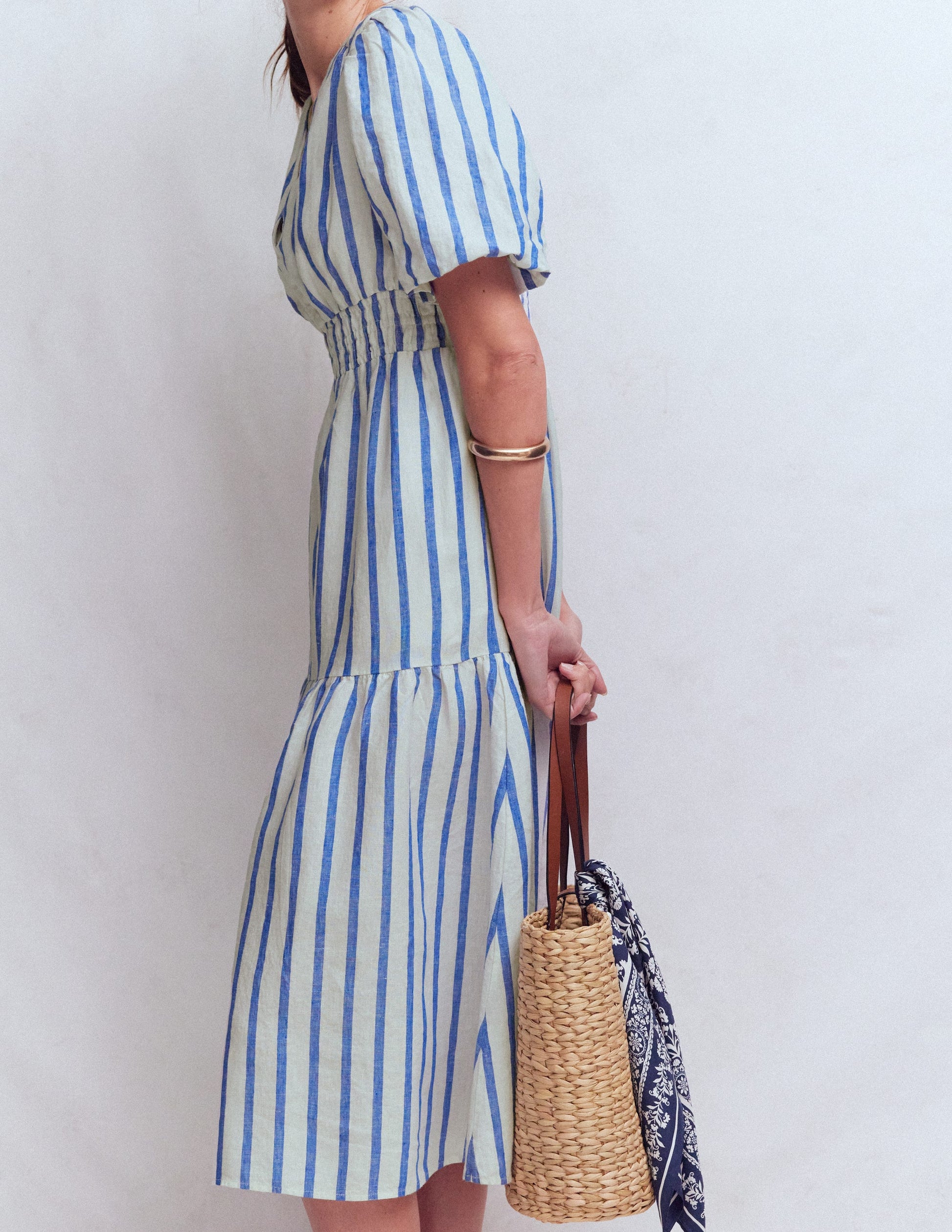 Boden Women's Irene Linen Midi Dress in Blue | Size 10 Boden Women's Irene Linen Midi Dress in Blue | Size 10