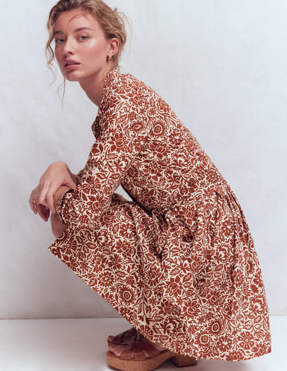 Alexa Long Sleeve Short Dress-Brown, Meadow Scatter-1