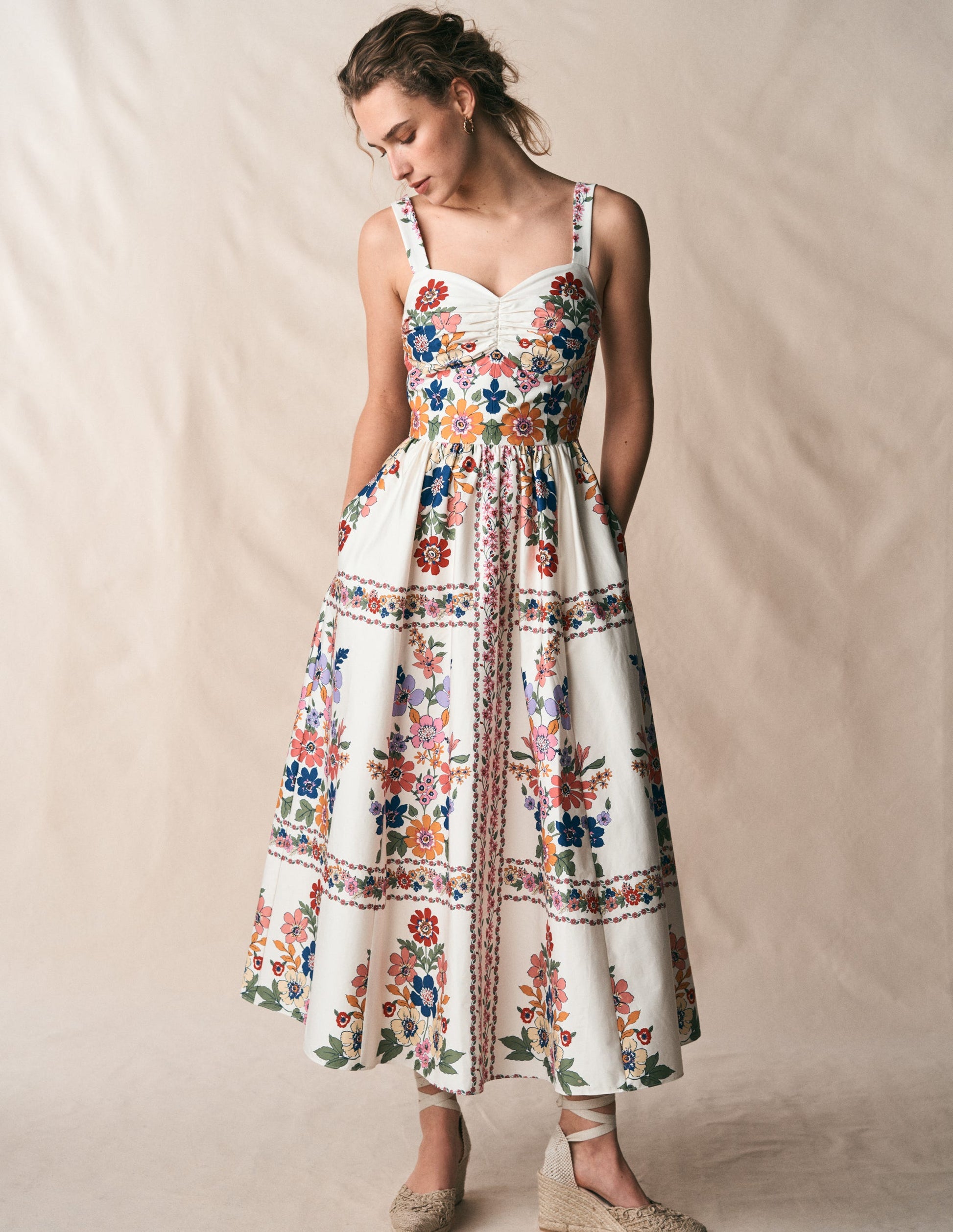 Fit and Flare Midi Dress-Multi Meadow Flowers Lattice-1