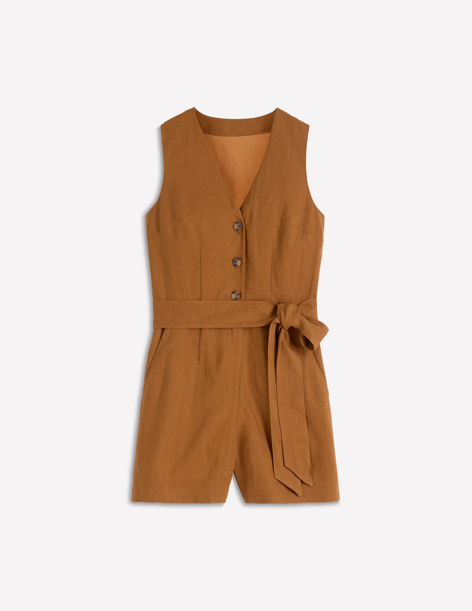 Laura V - neck Linen Playsuit - Gingerbread | Boden USA