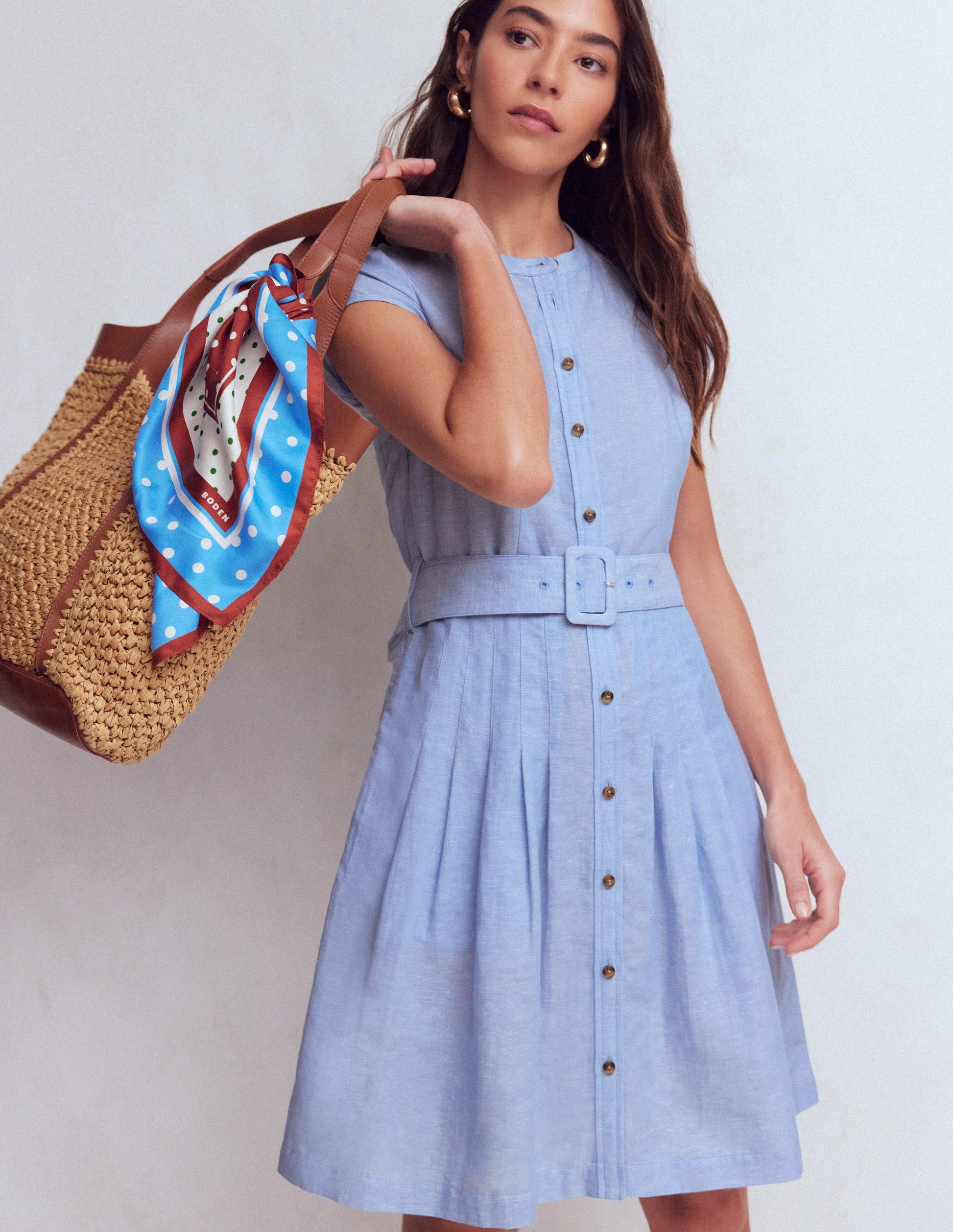Arabella Short Linen Dress-Chambray | Boden USA