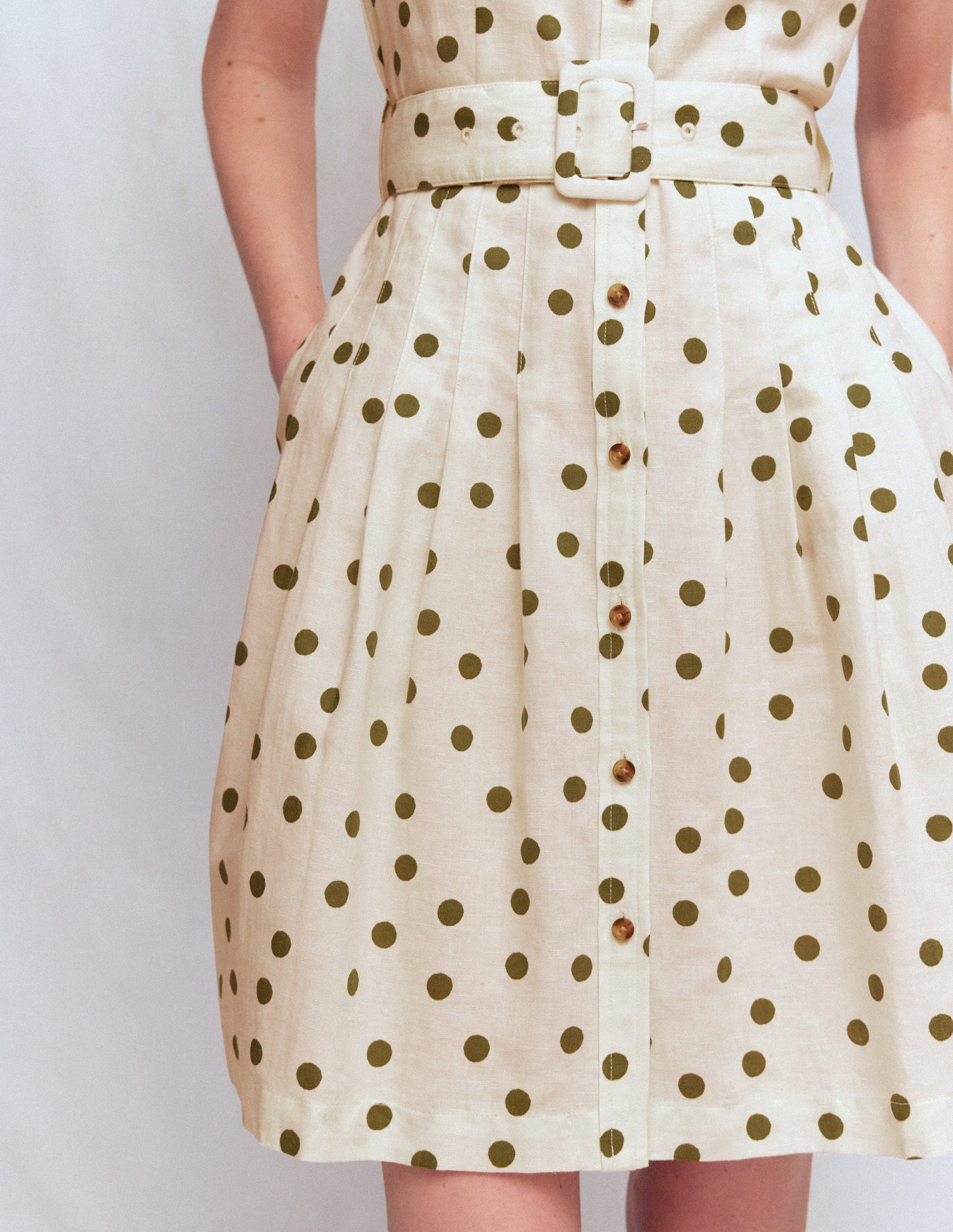 Arabella Short Linen Dress-Ivory Painted Dot Spaced-2