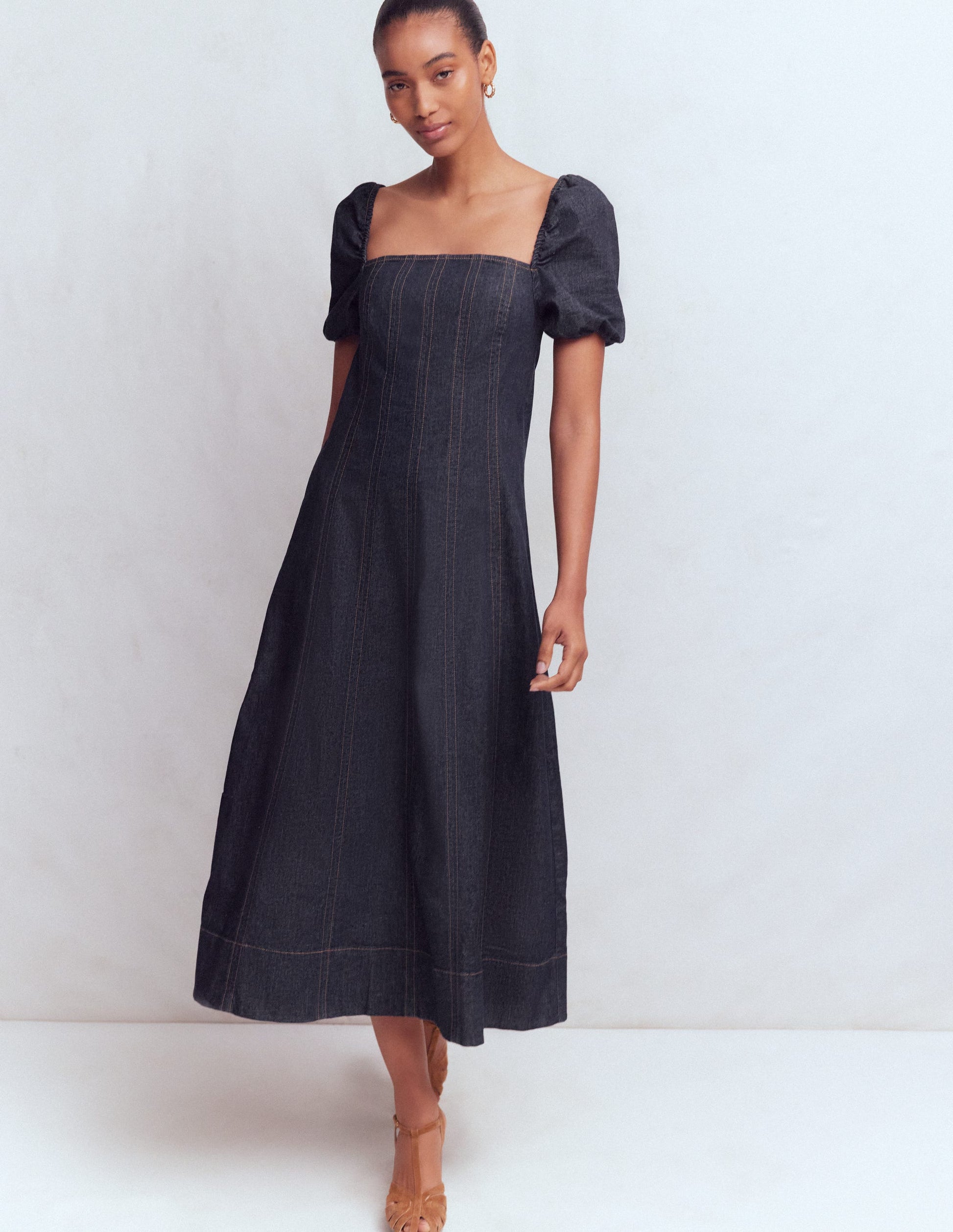 Boden Women's Puff Sleeve Denim Dress in Blue | Size 6 Boden Women's Puff Sleeve Denim Dress in Blue | Size 6