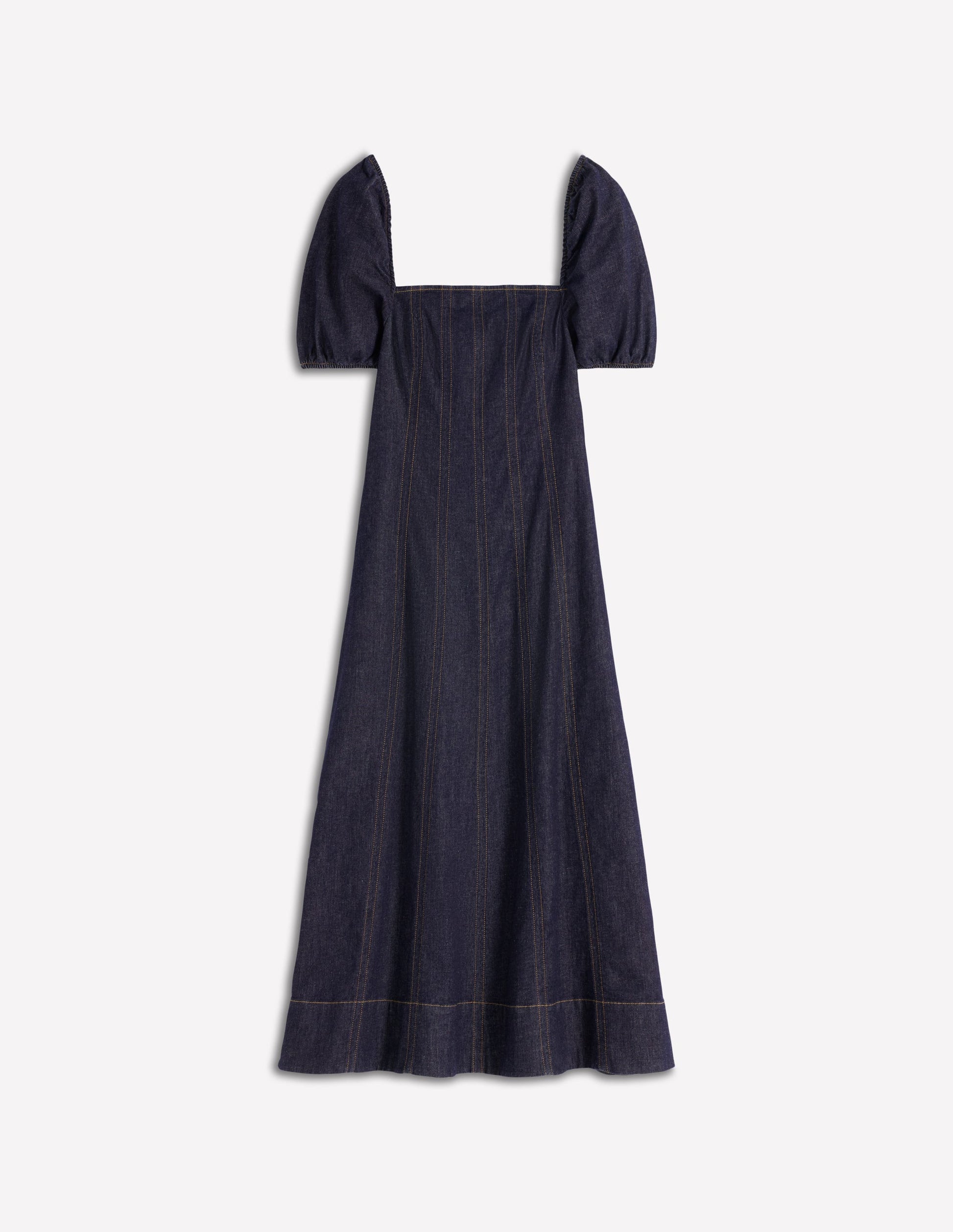 Puff Sleeve Denim Dress-Indigo-6