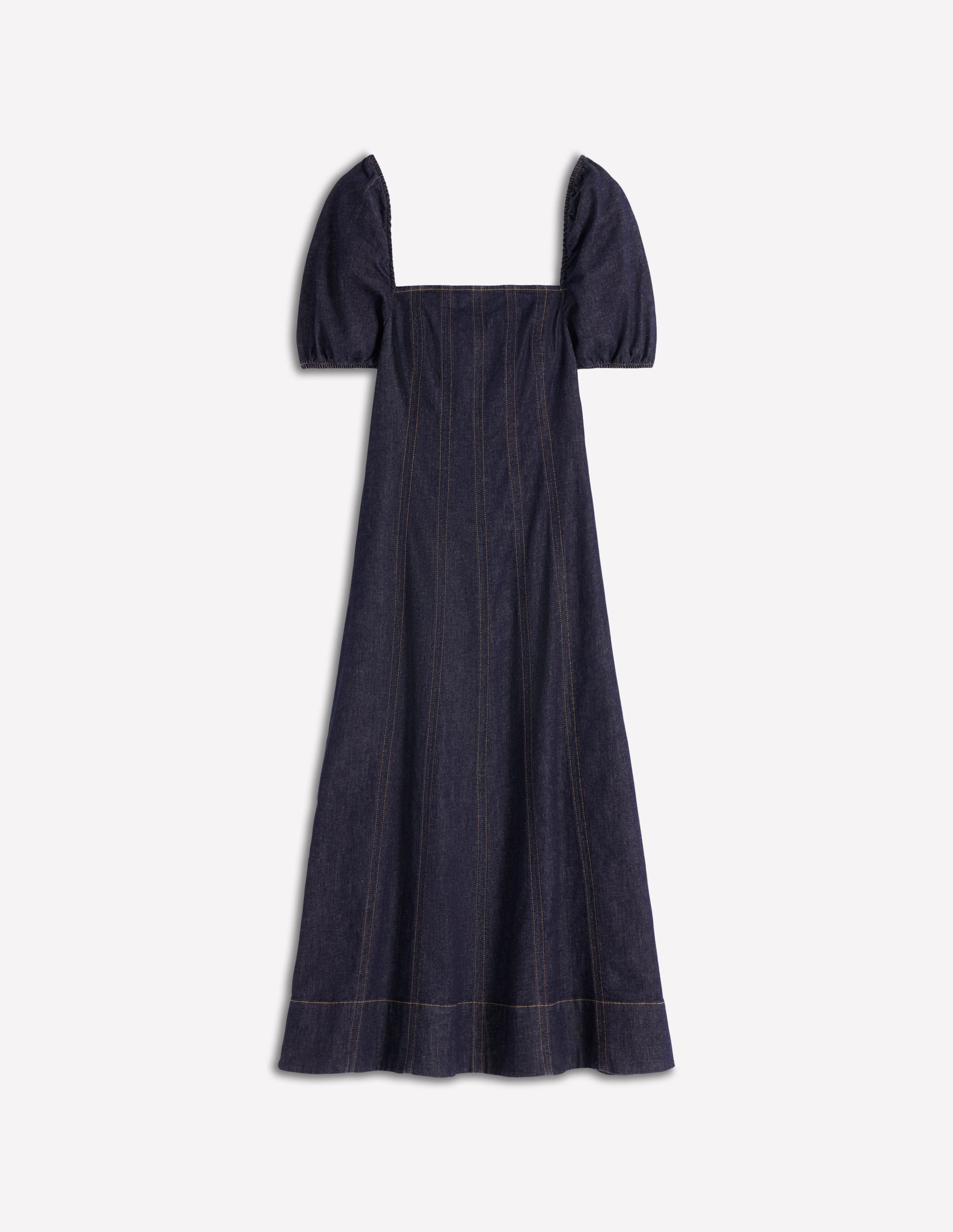 Puff Sleeve Denim Dress-Indigo - Image 6