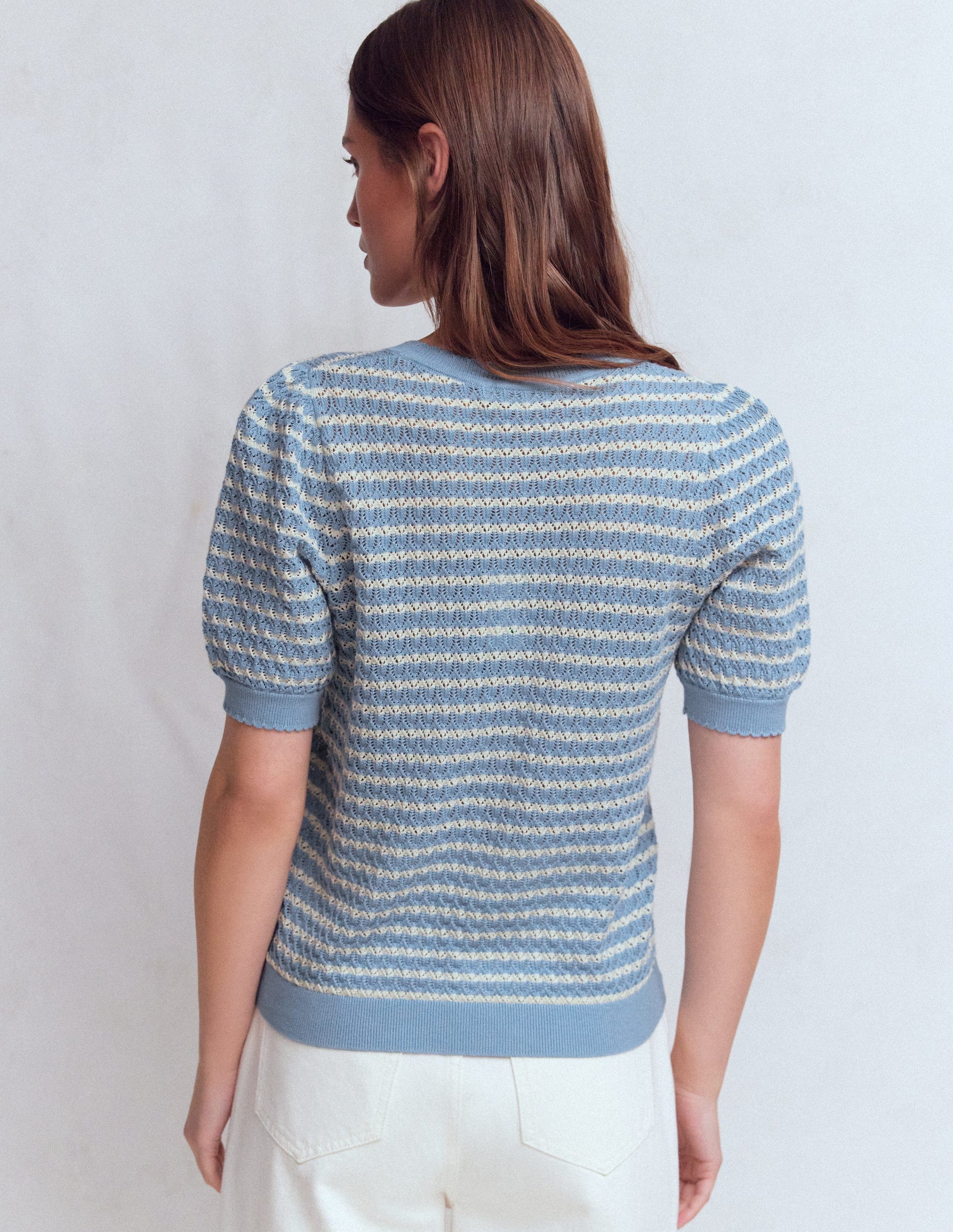 Dot Pointelle Cardigan-Blue Stripe-3