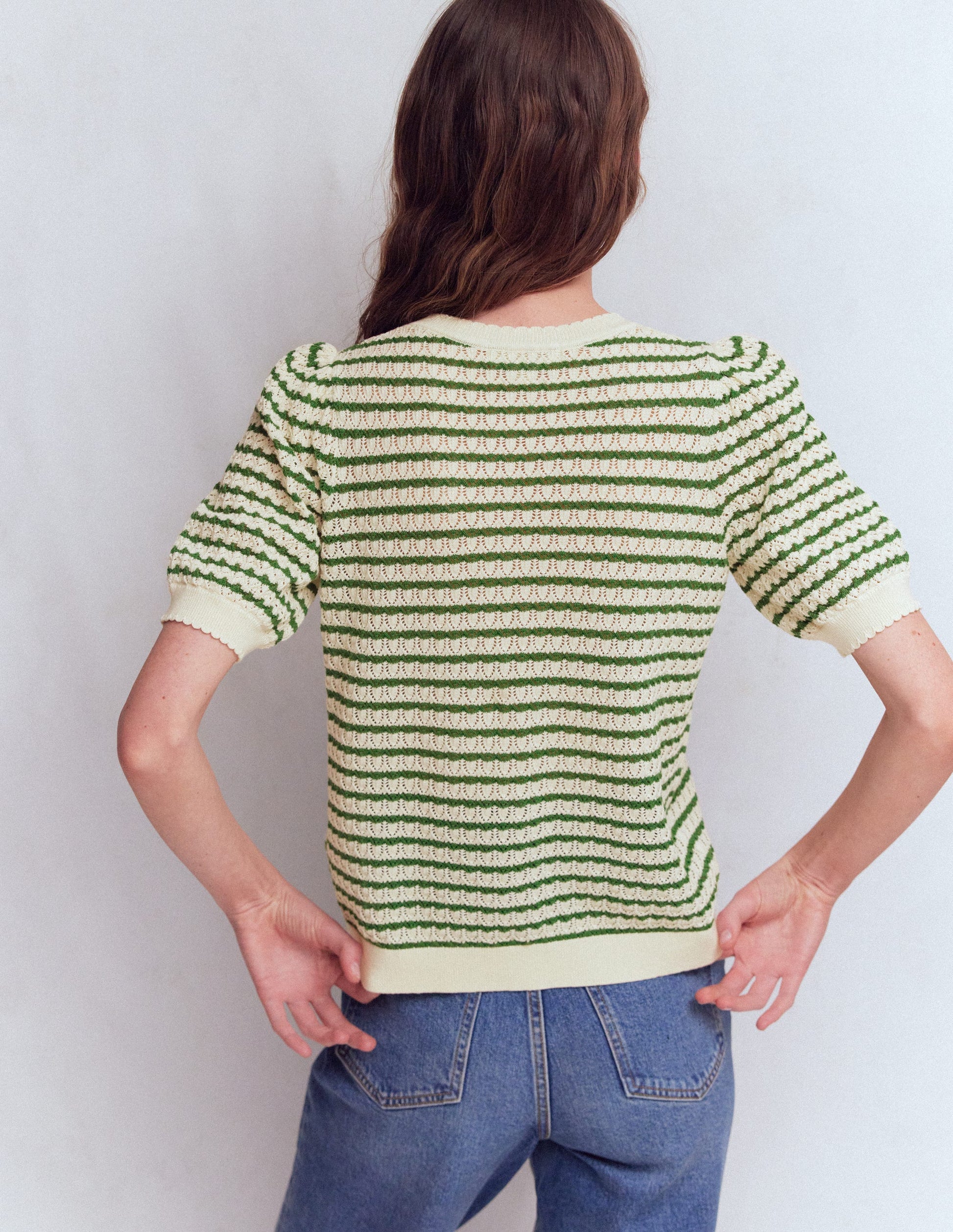 Dot Pointelle Cardigan-Green Stripe-3