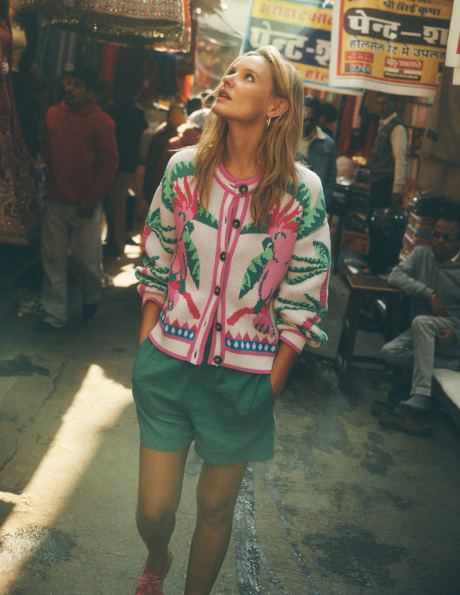 Abi Jacquard Cardigan-Warm Ivory, Palm Tree Birds-9