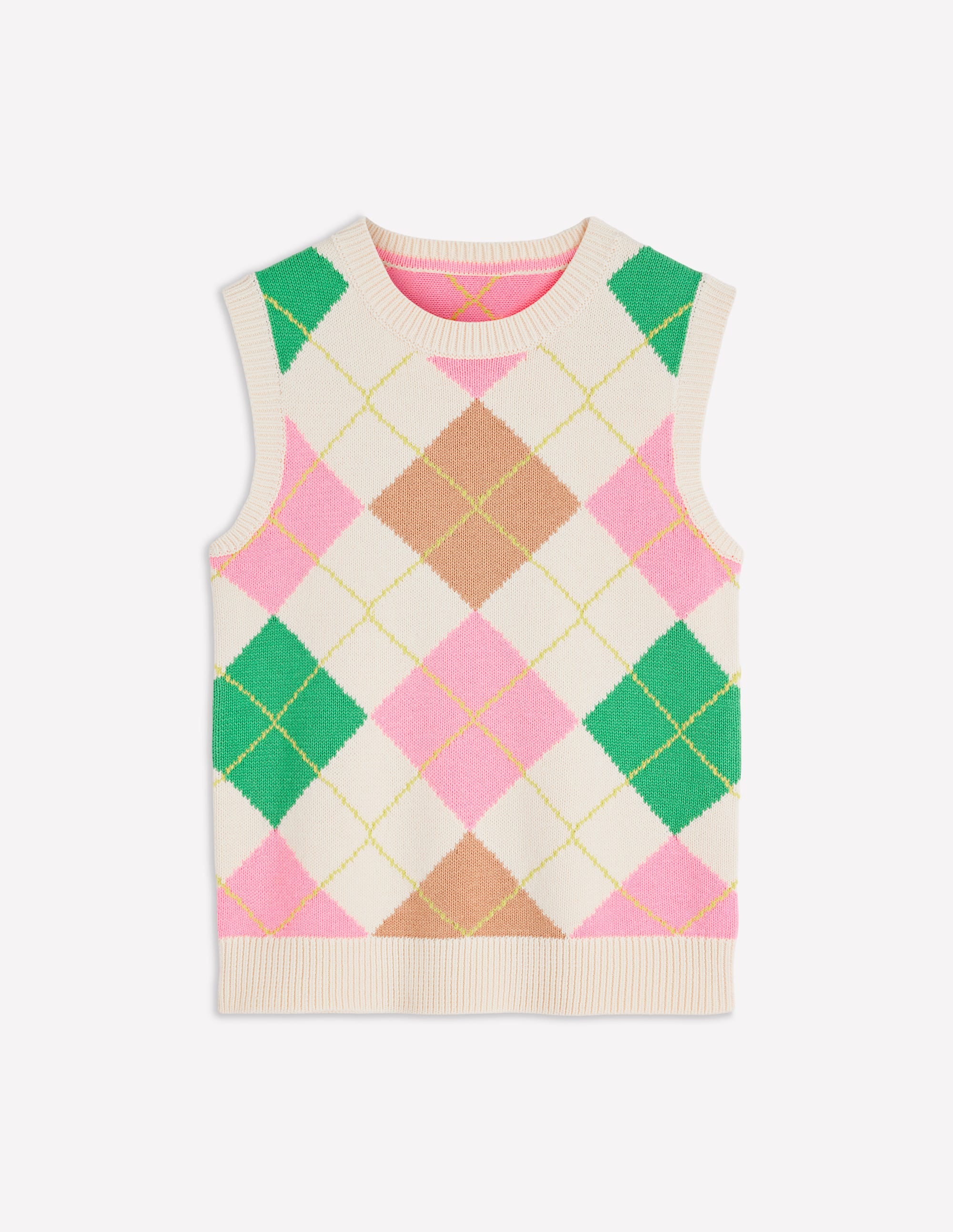 Lucy Cotton Vest - Green, Pink Argyle | Boden USA